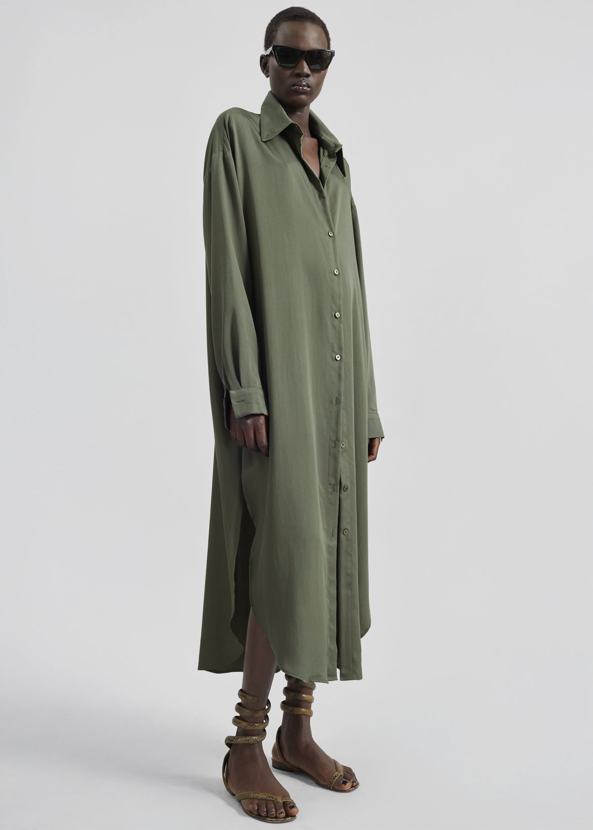 Silvan Neck Tie Shirt Dress - Olive - 6
