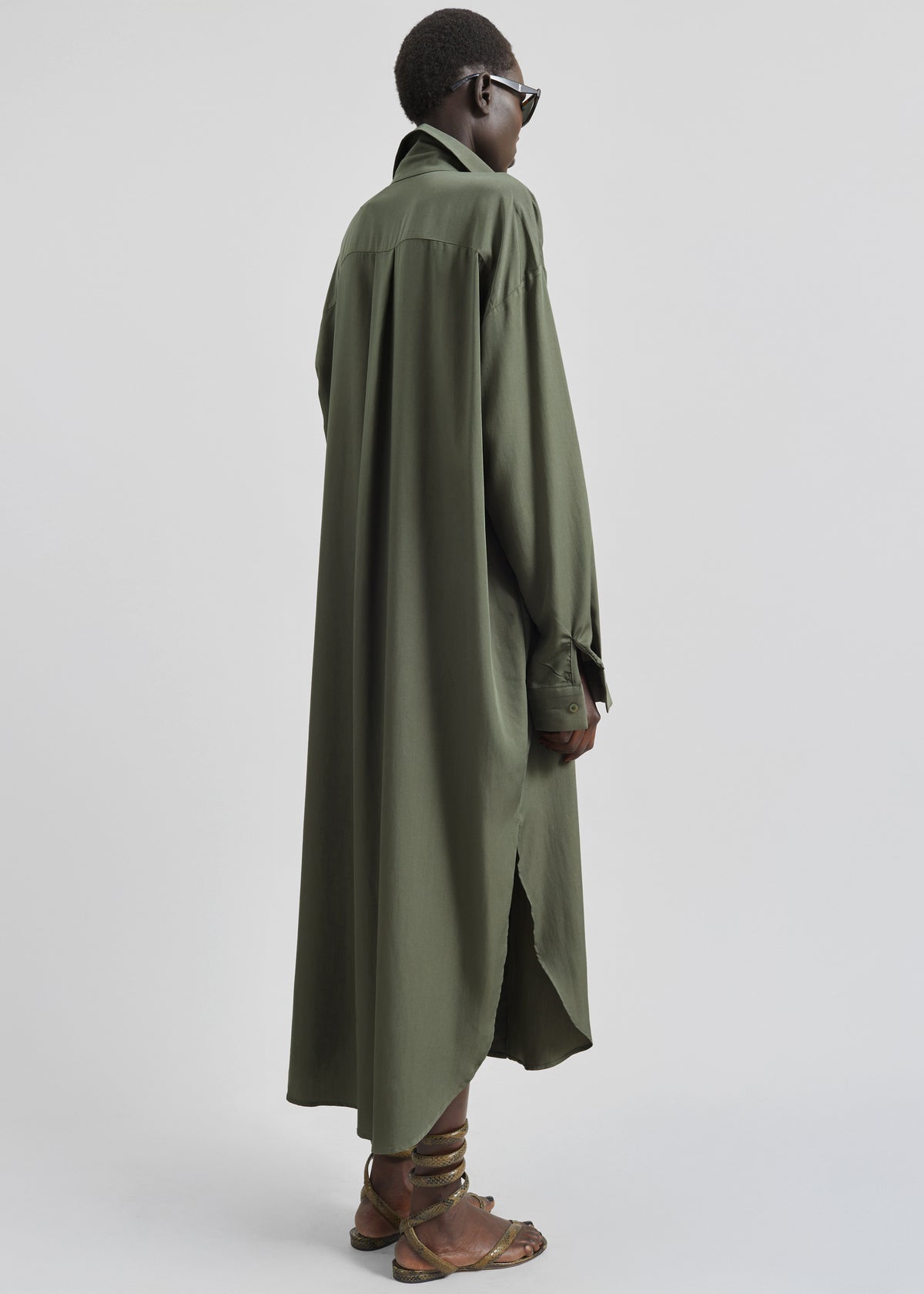 Silvan Neck Tie Shirt Dress - Olive - 9