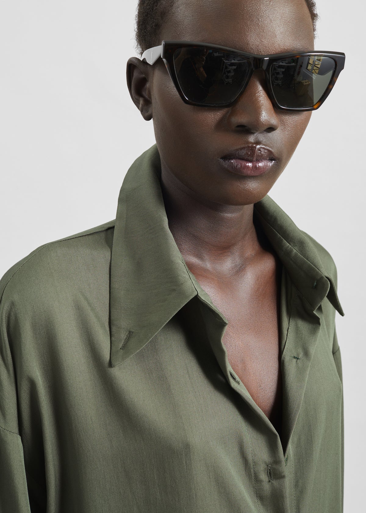 Silvan Neck Tie Shirt Dress - Olive - 4