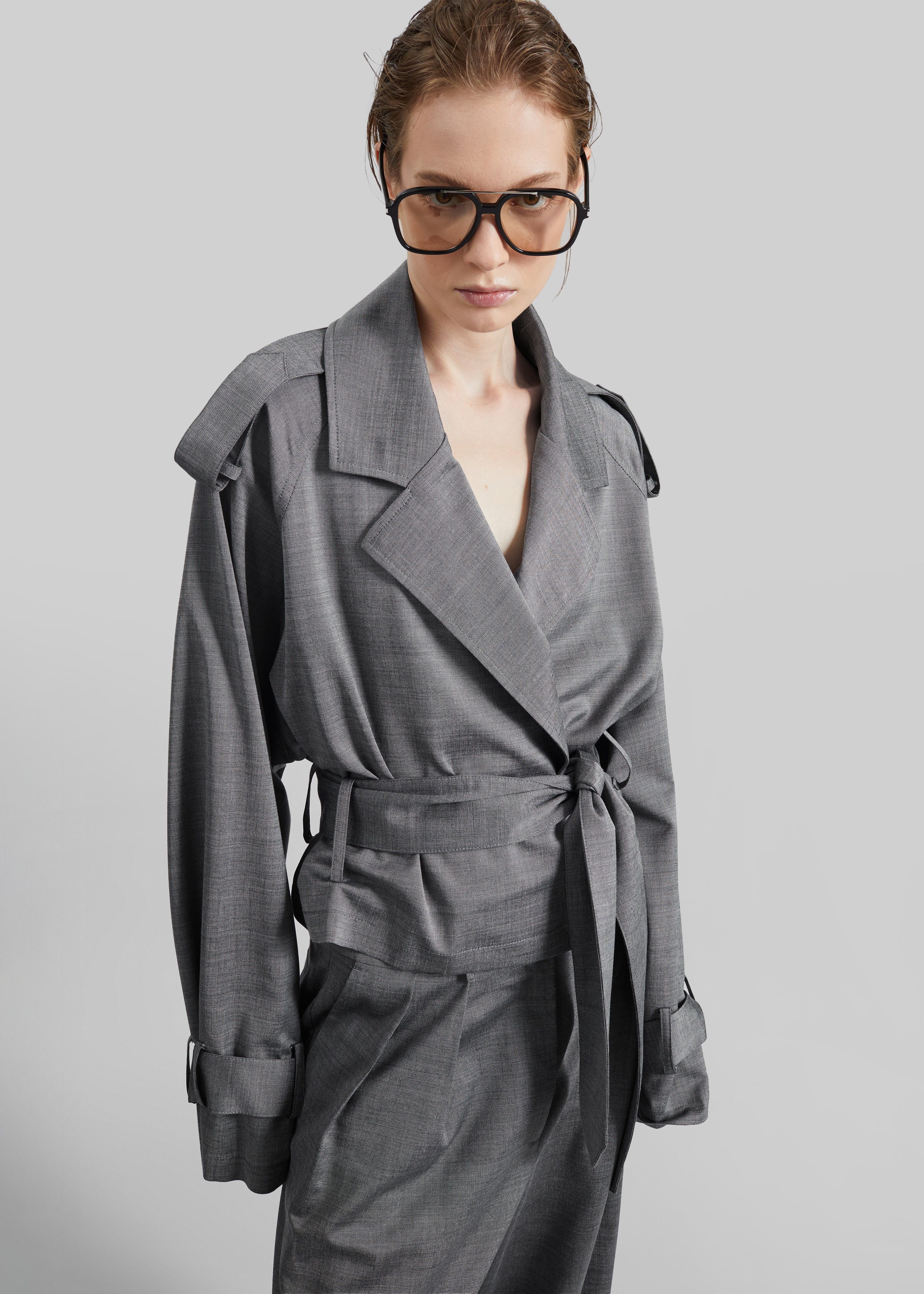 Simona Short Trench - Grey Melange – The Frankie Shop Europe