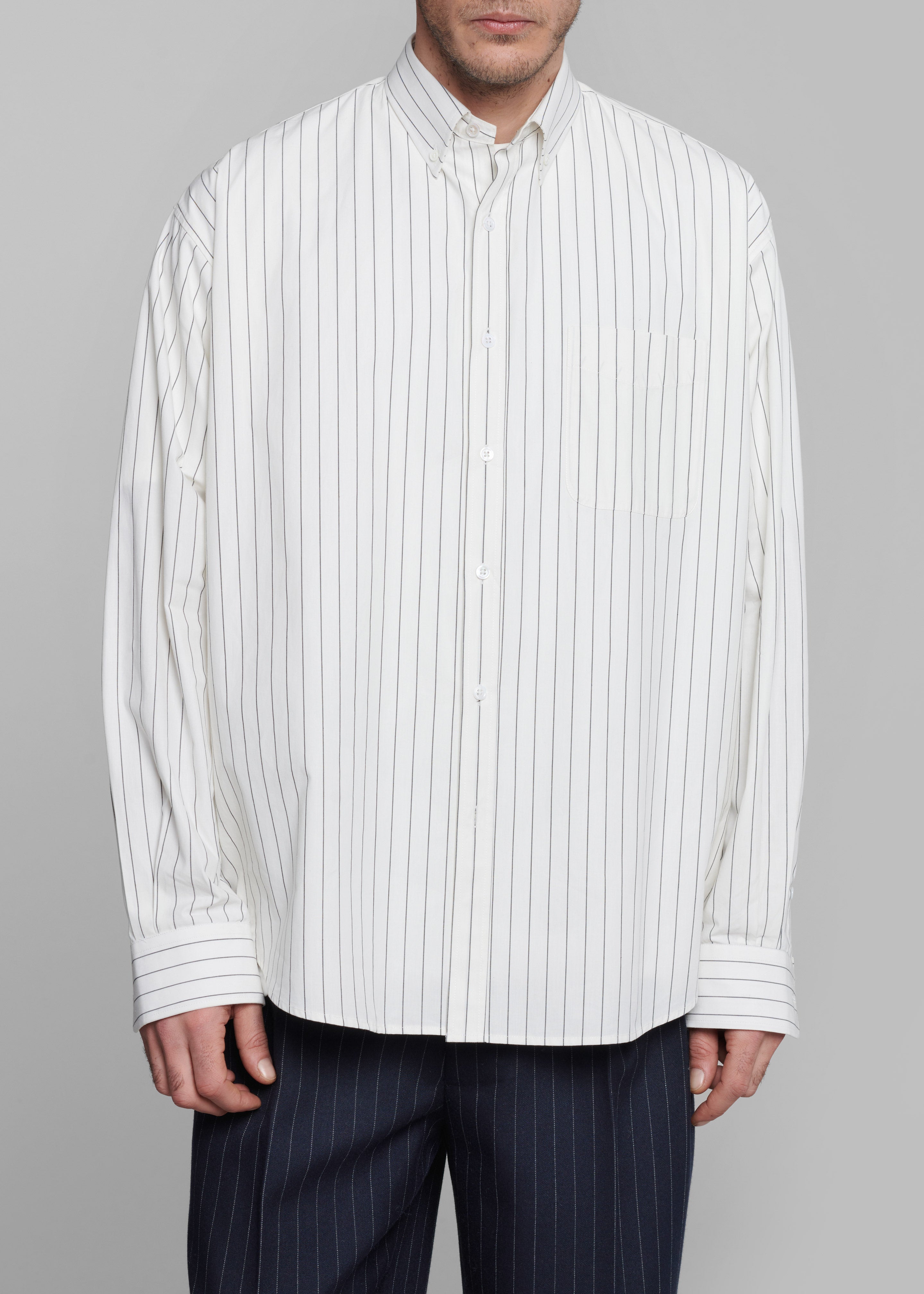 Sinclair Poplin Shirt - White/Black Stripe - 5