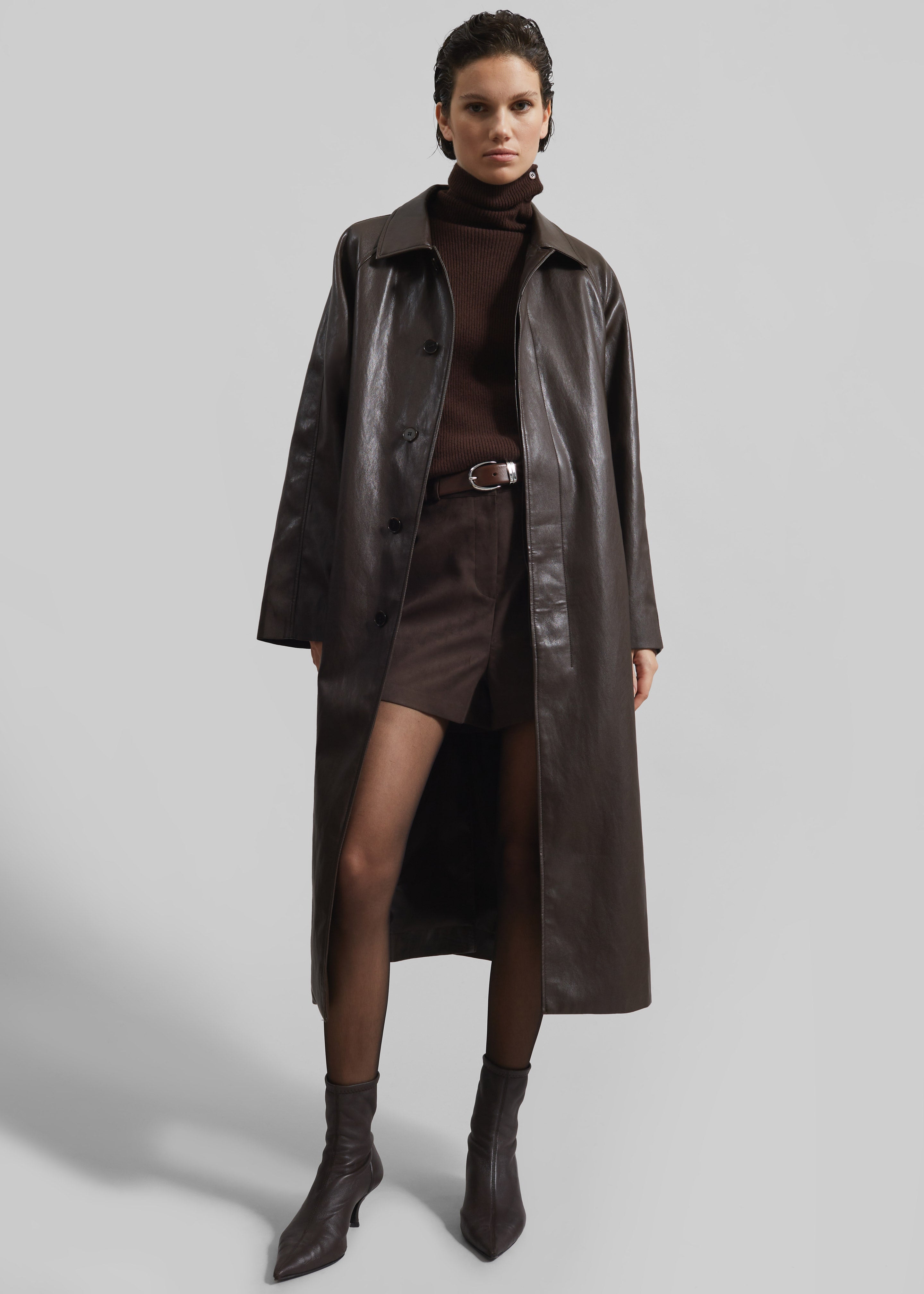 Skane Faux Leather Trench - Brown - 2