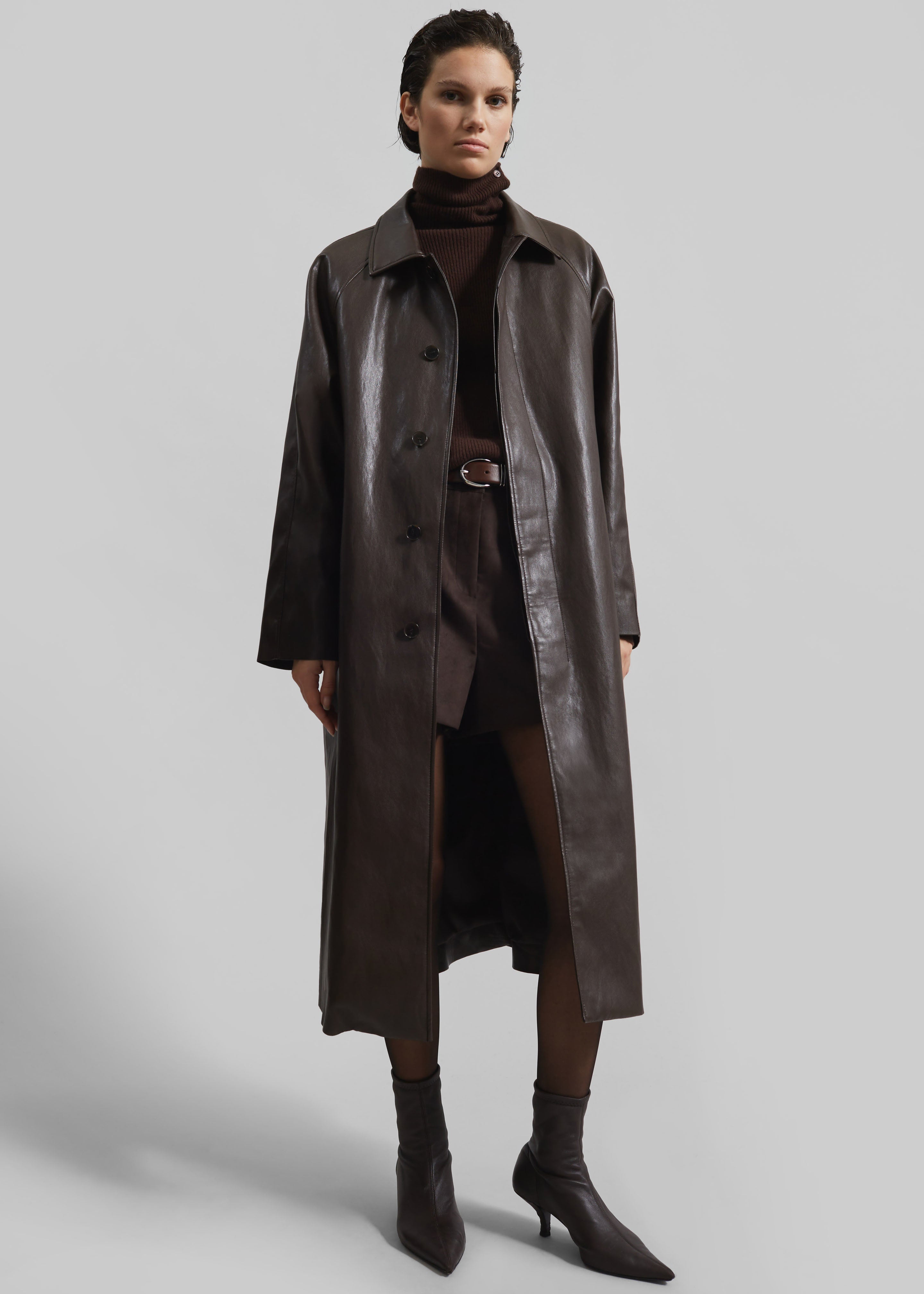 Skane Faux Leather Trench - Brown - 6