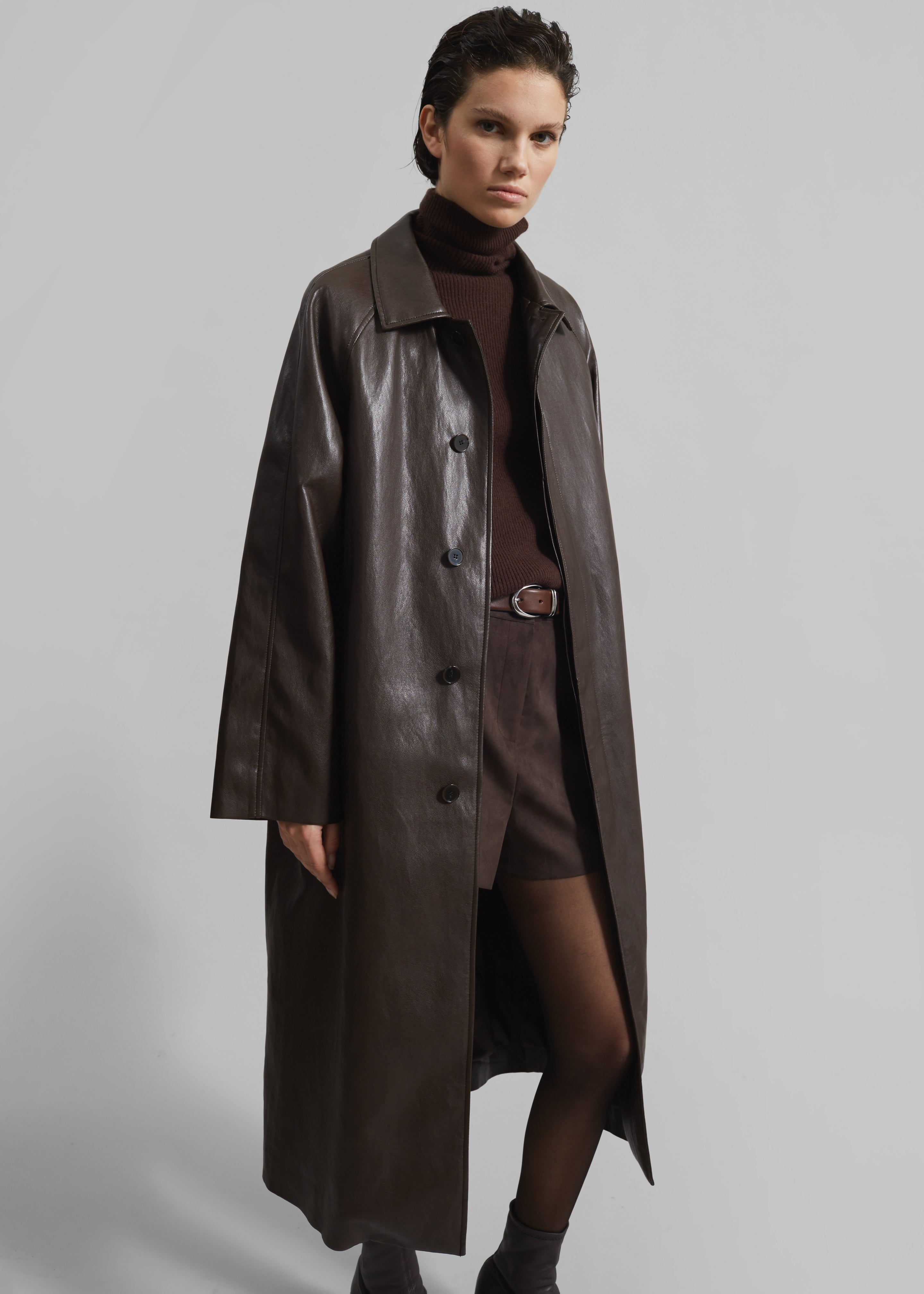 Skane Faux Leather Trench - Brown - 5