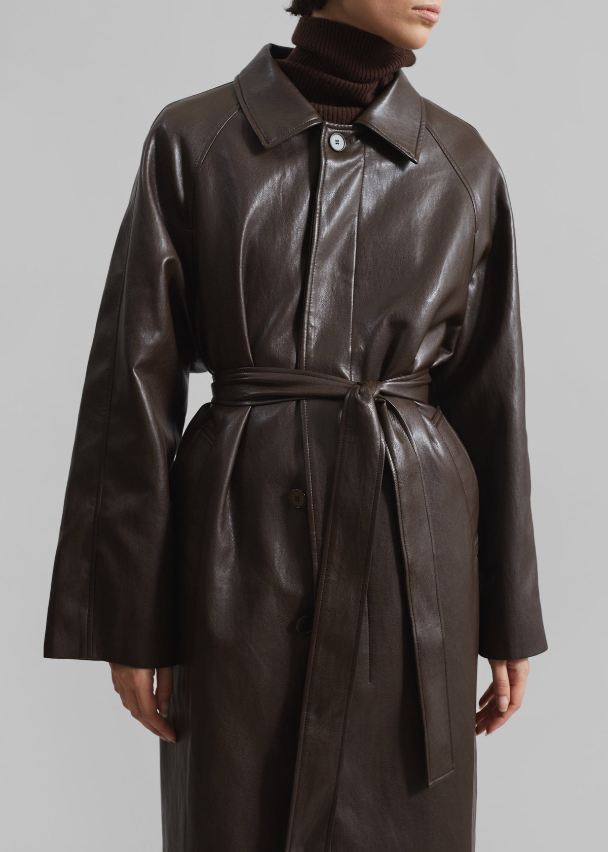 Skane Faux Leather Trench - Brown - 7