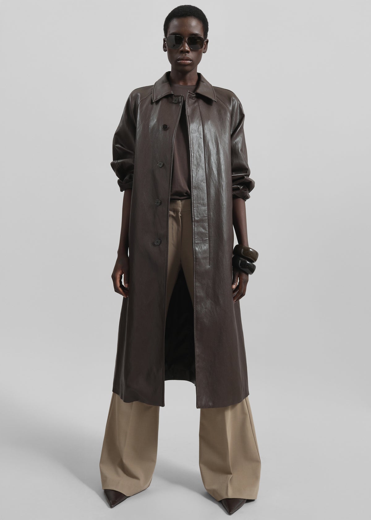 Skane Faux Leather Trench - Brown - 1