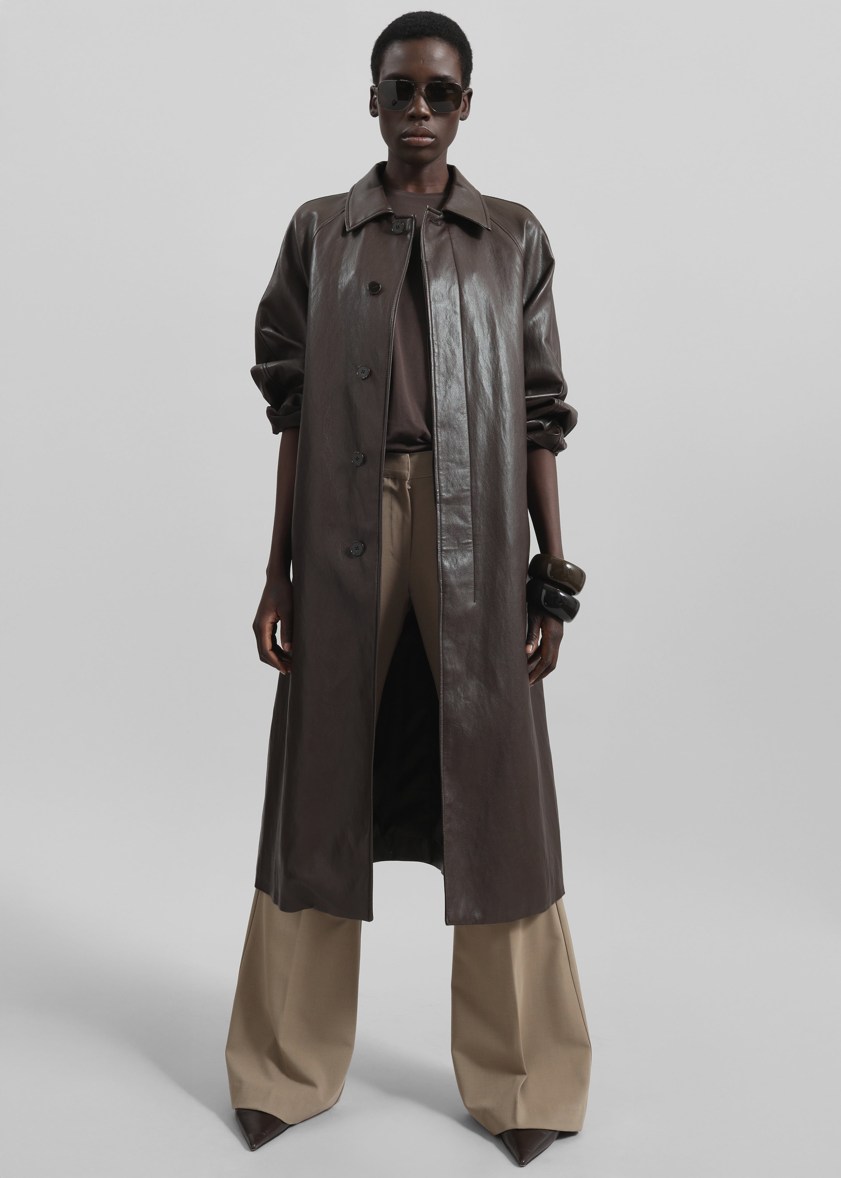 Skane Faux Leather Trench - Brown - 1