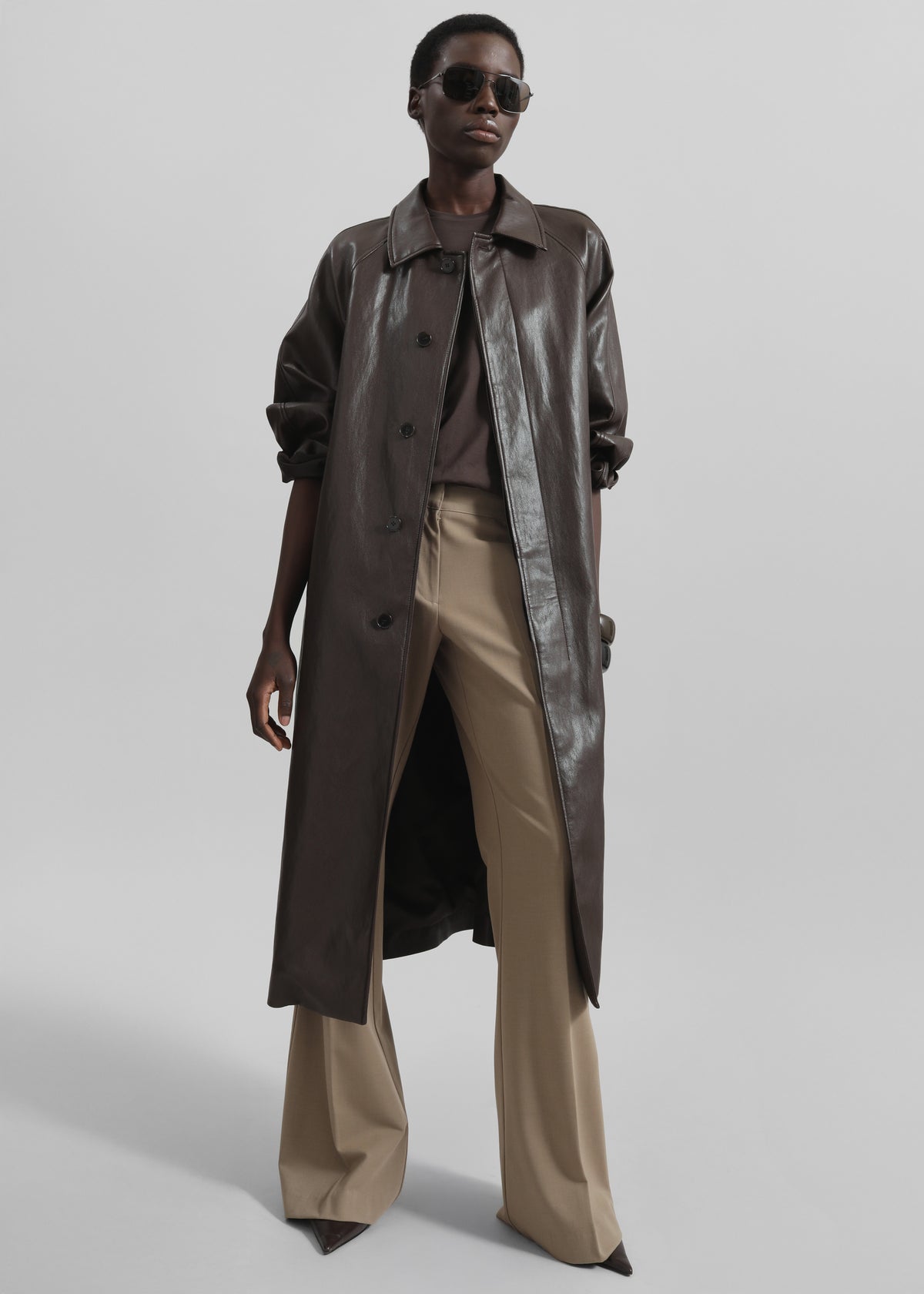 Skane Faux Leather Trench - Brown - 8