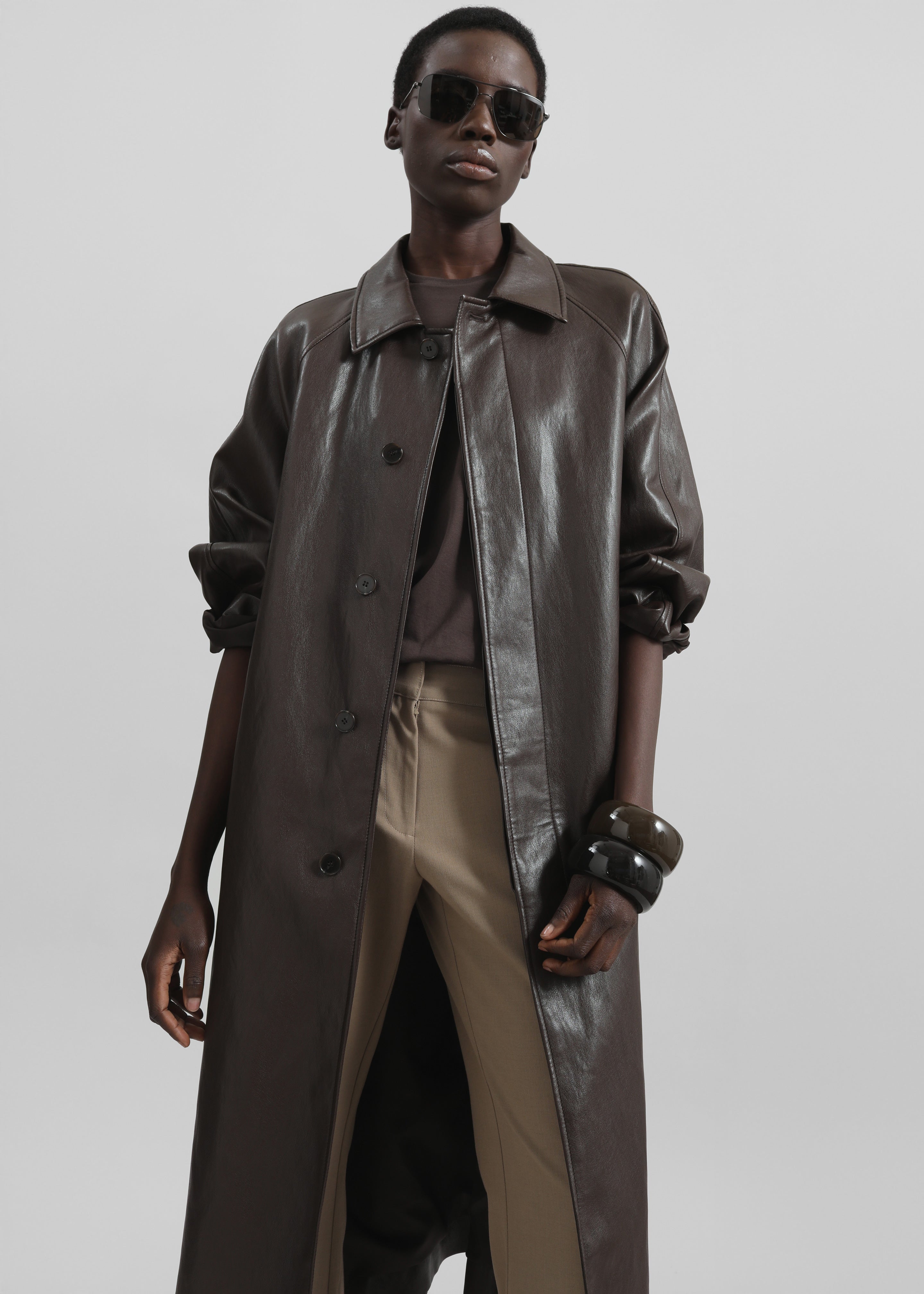 Skane Faux Leather Trench - Brown - 4