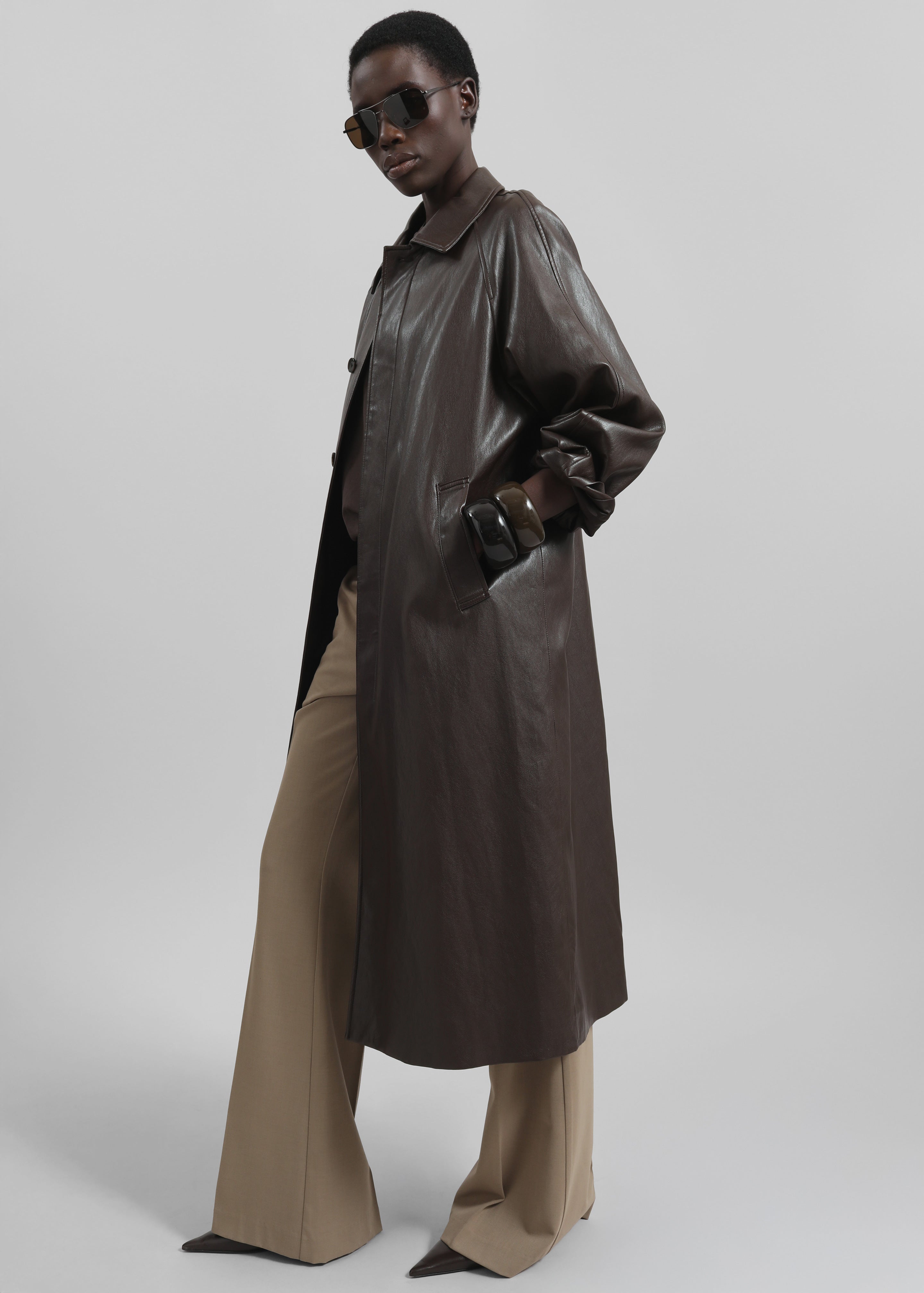 Skane Faux Leather Trench - Brown - 3