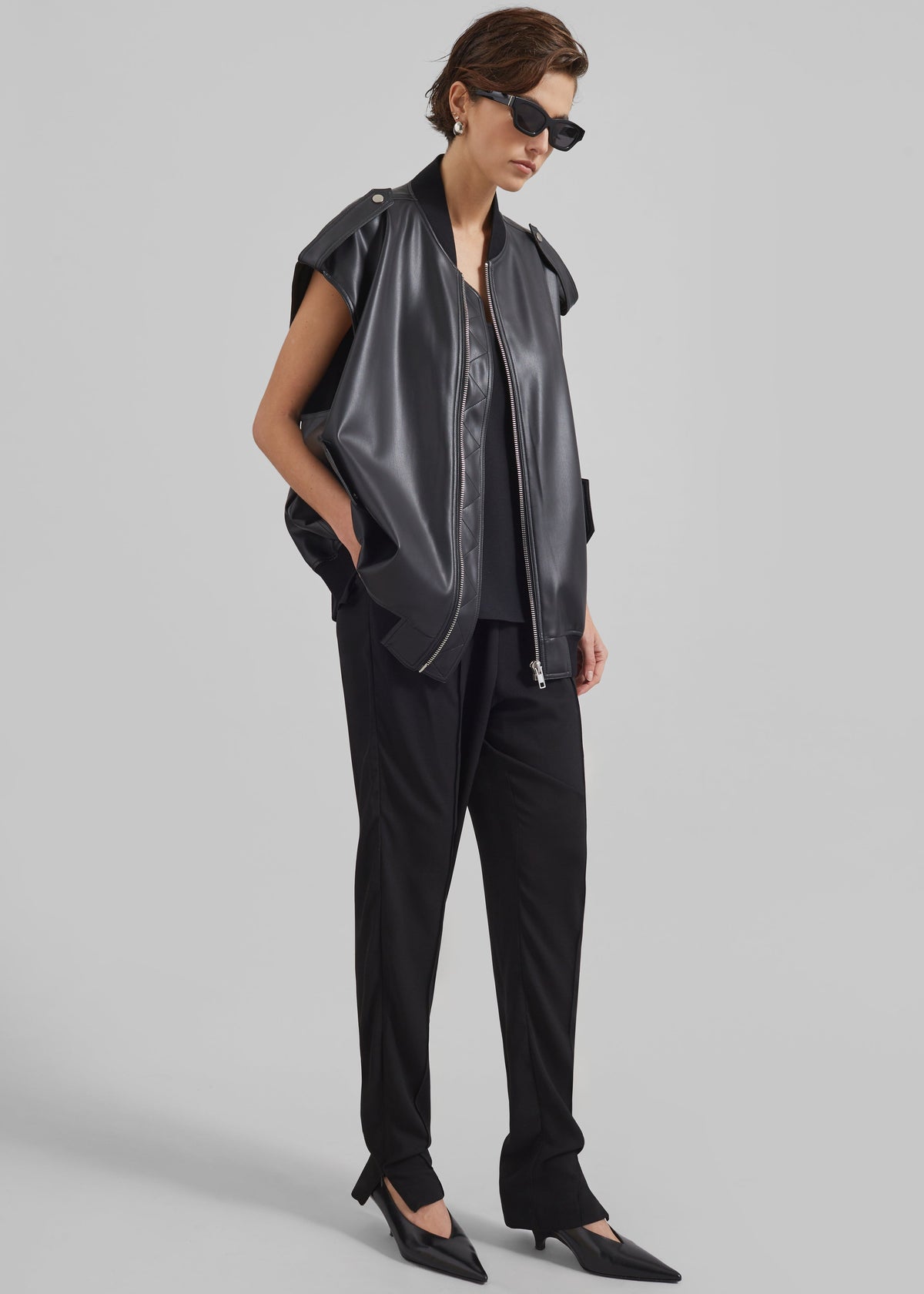 Slane Sleeveless Faux Leather Jacket - Black - 2