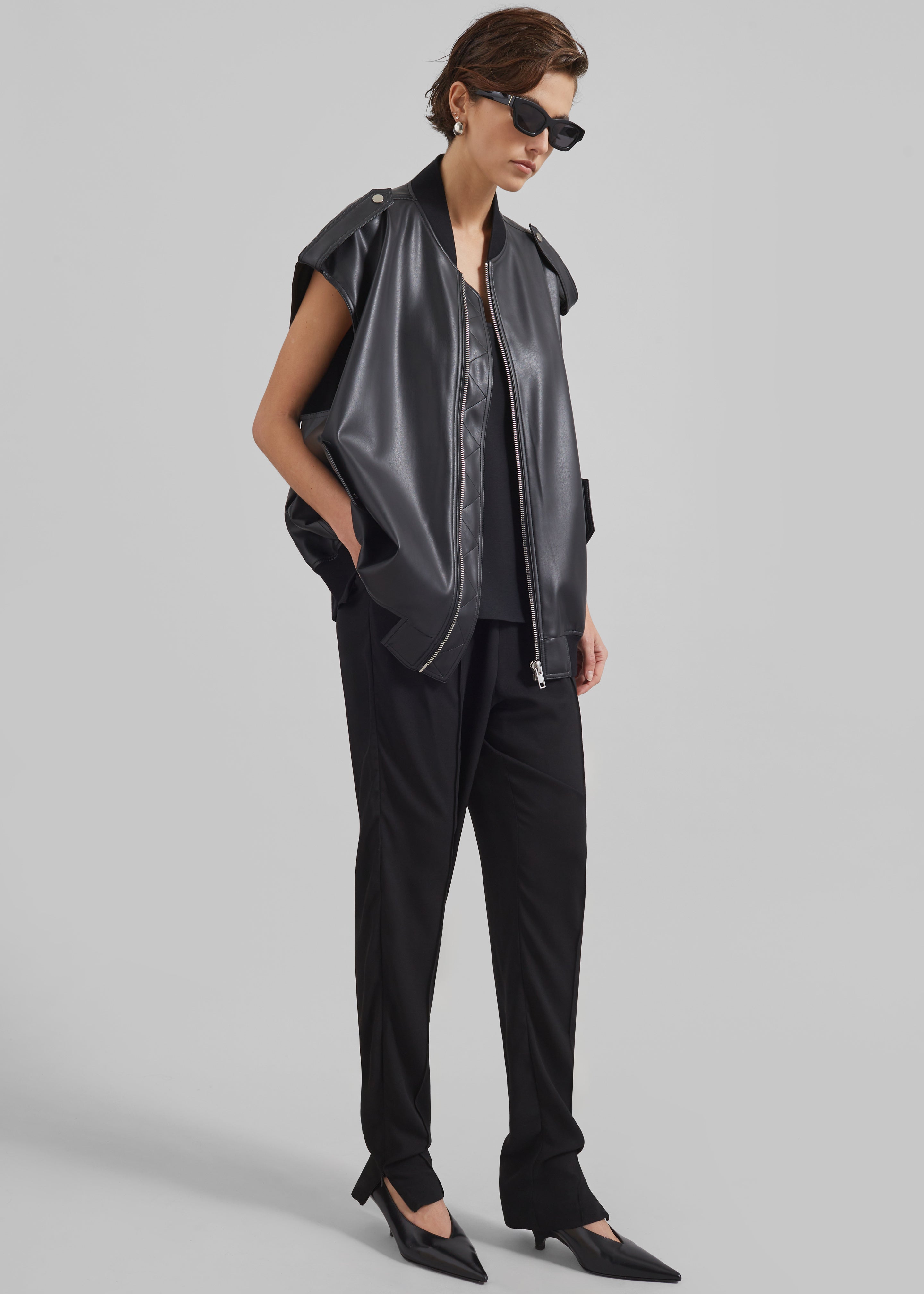 Slane Sleeveless Faux Leather Jacket - Black - 2