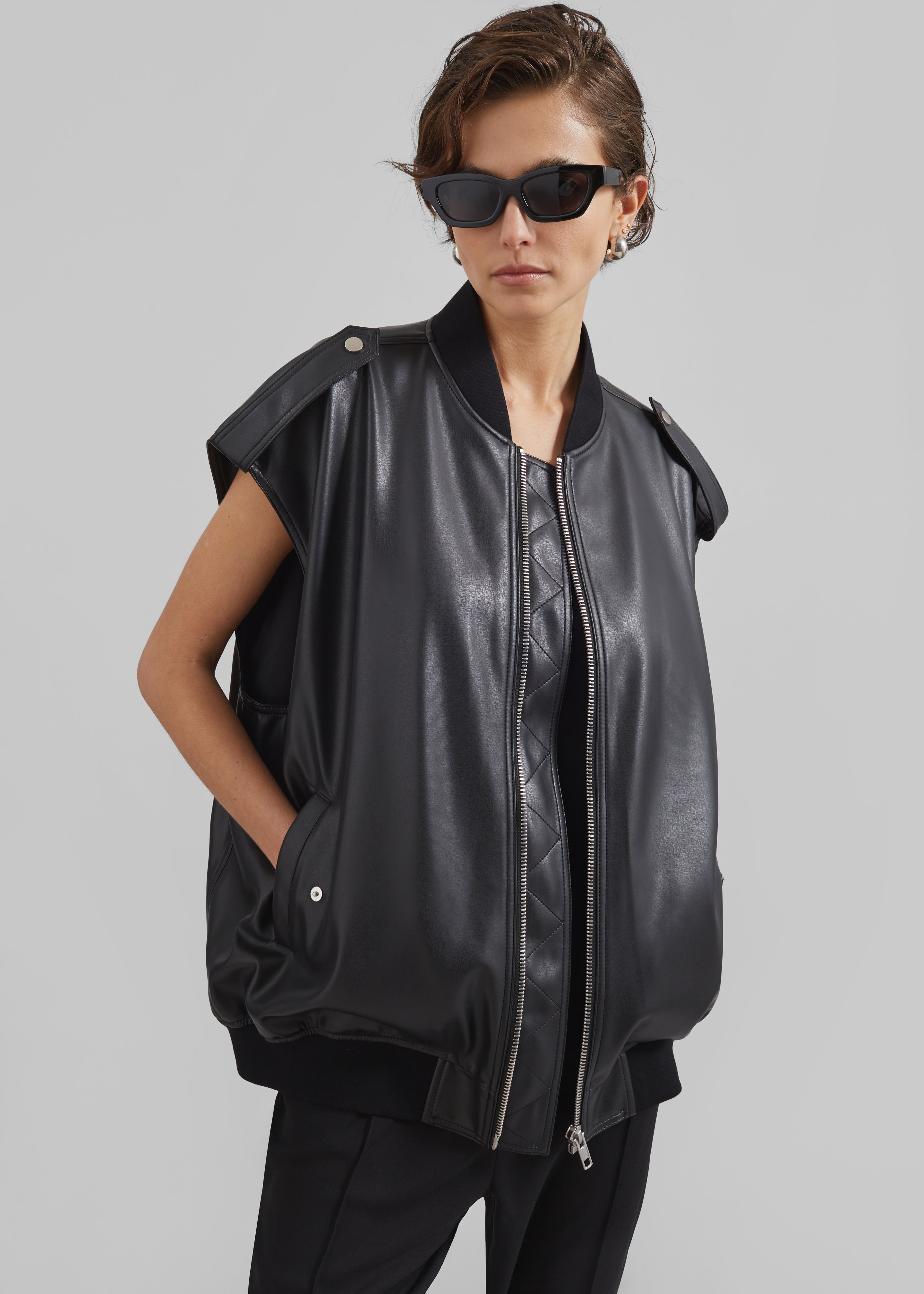 Slane Sleeveless Faux Leather Jacket - Black - 1
