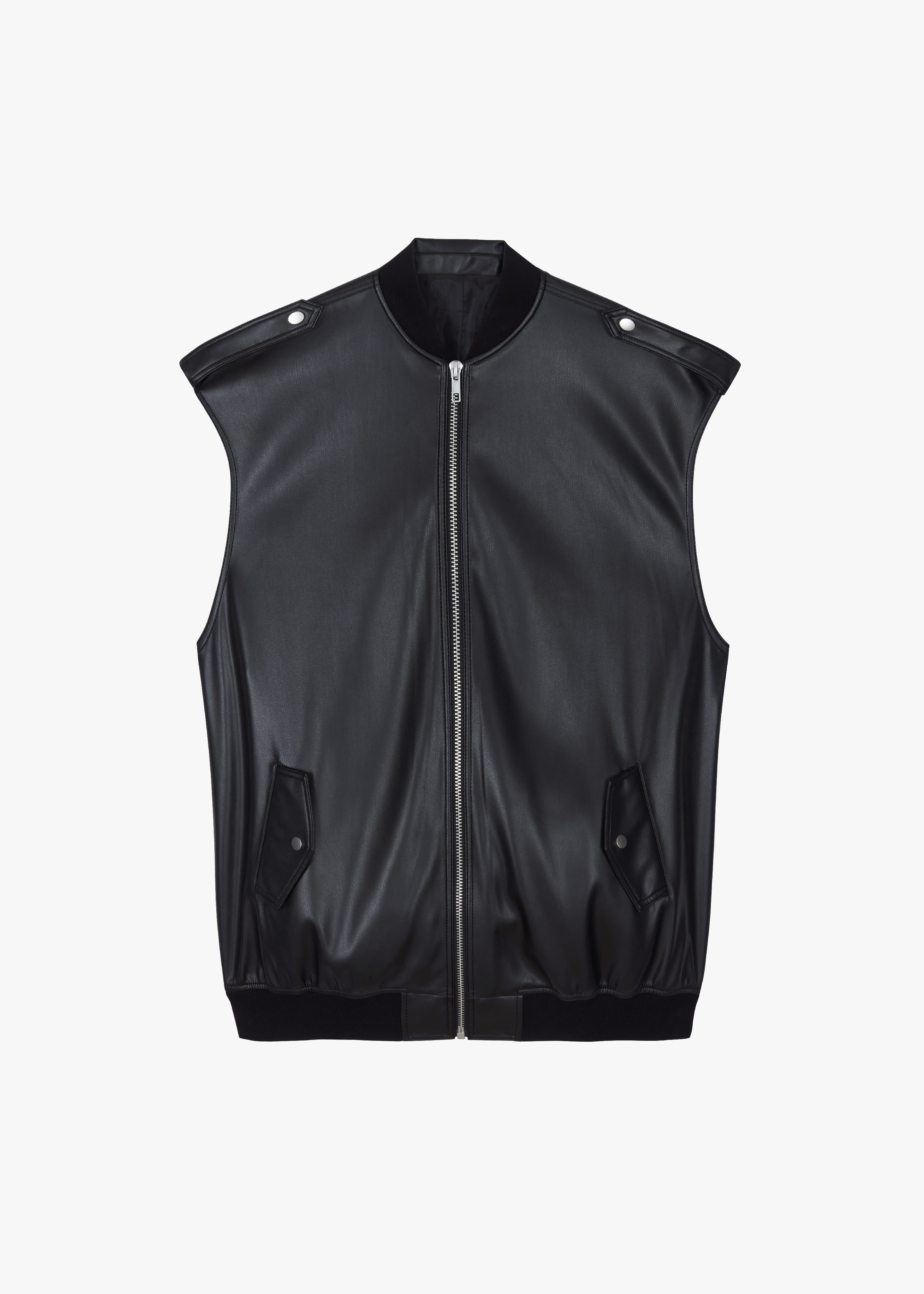 Slane Sleeveless Faux Leather Jacket - Black - 7