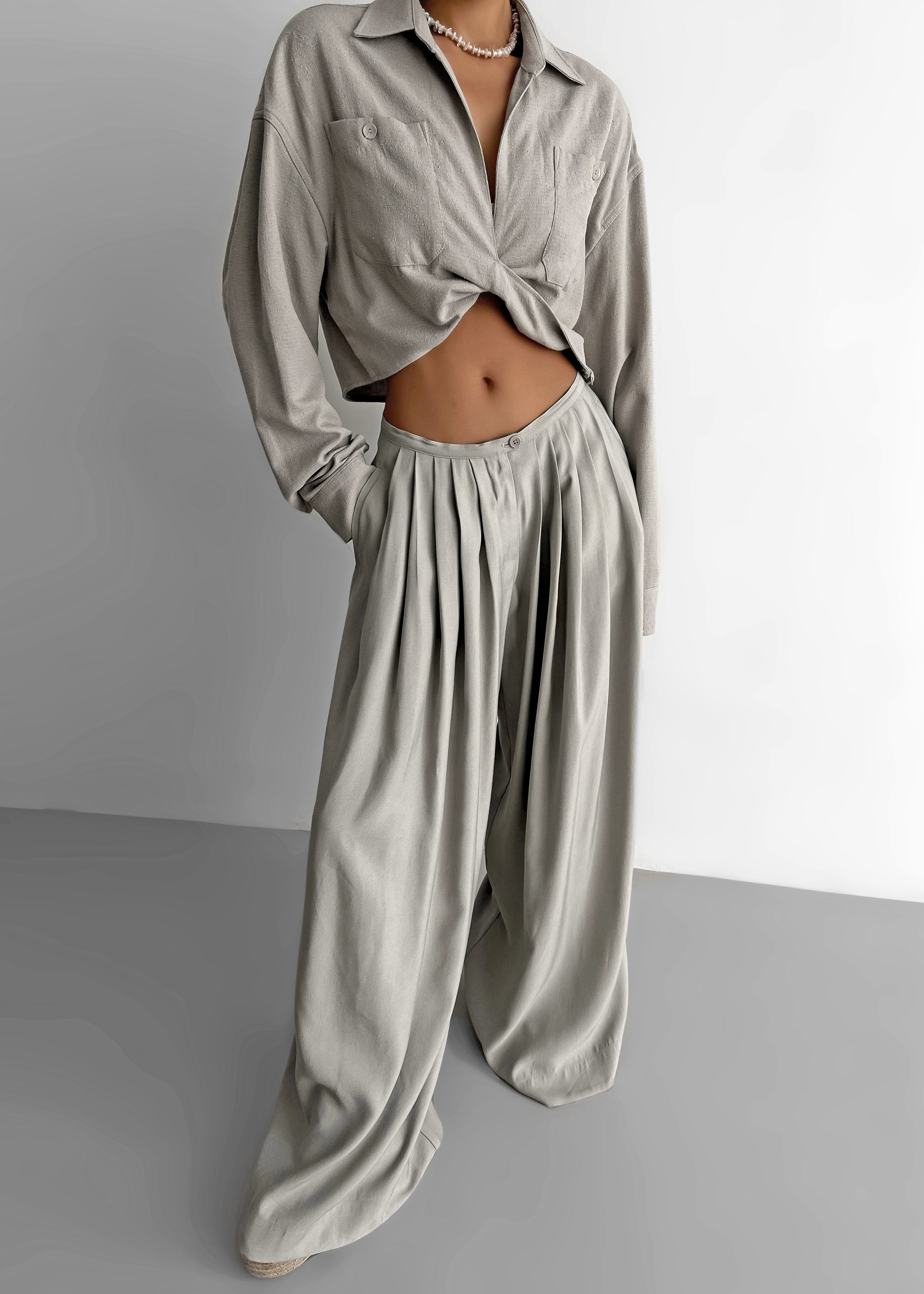 Sloane Wide Leg Trousers - Grey - 1