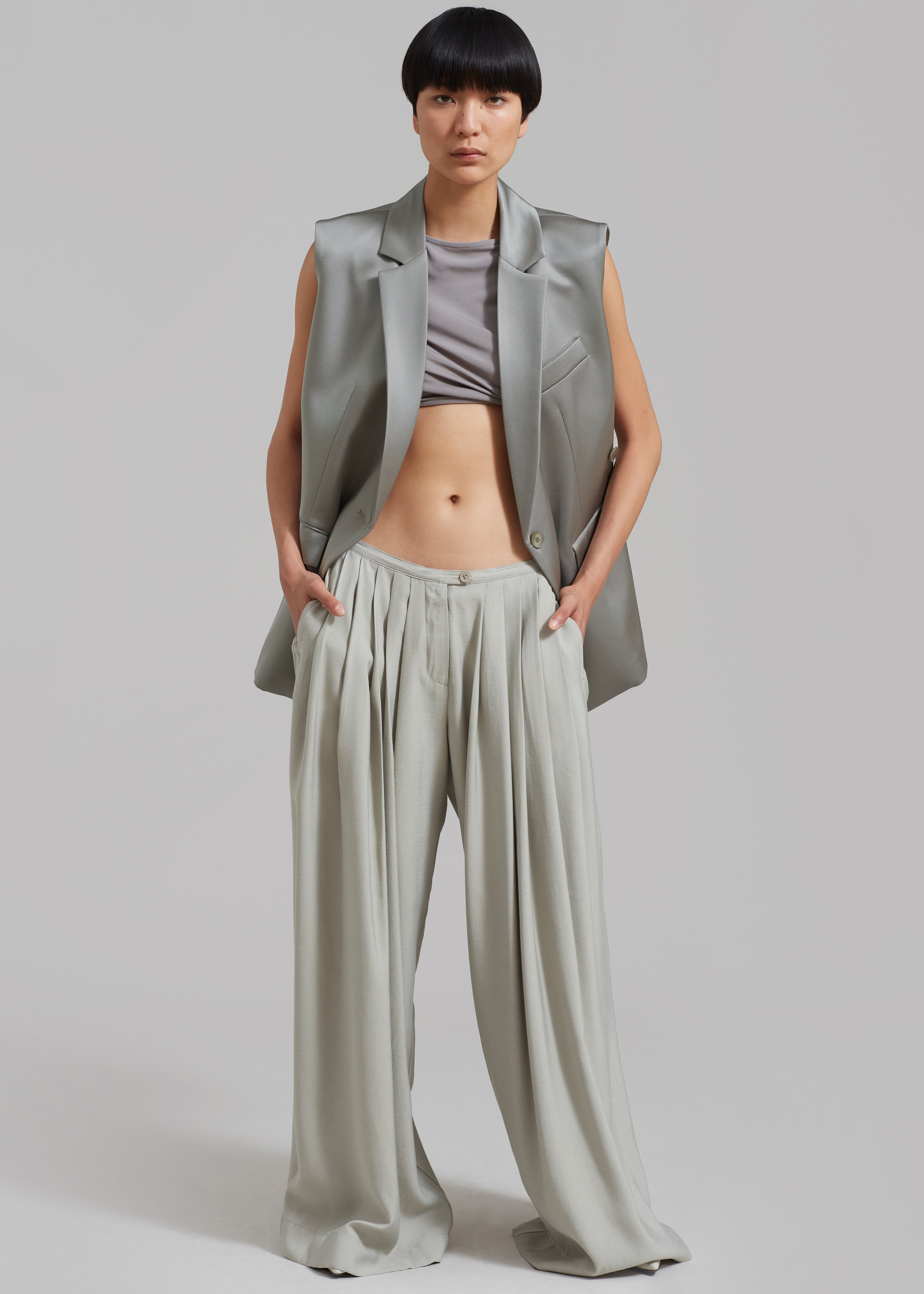 Sloane Wide Leg Trousers - Grey - 11