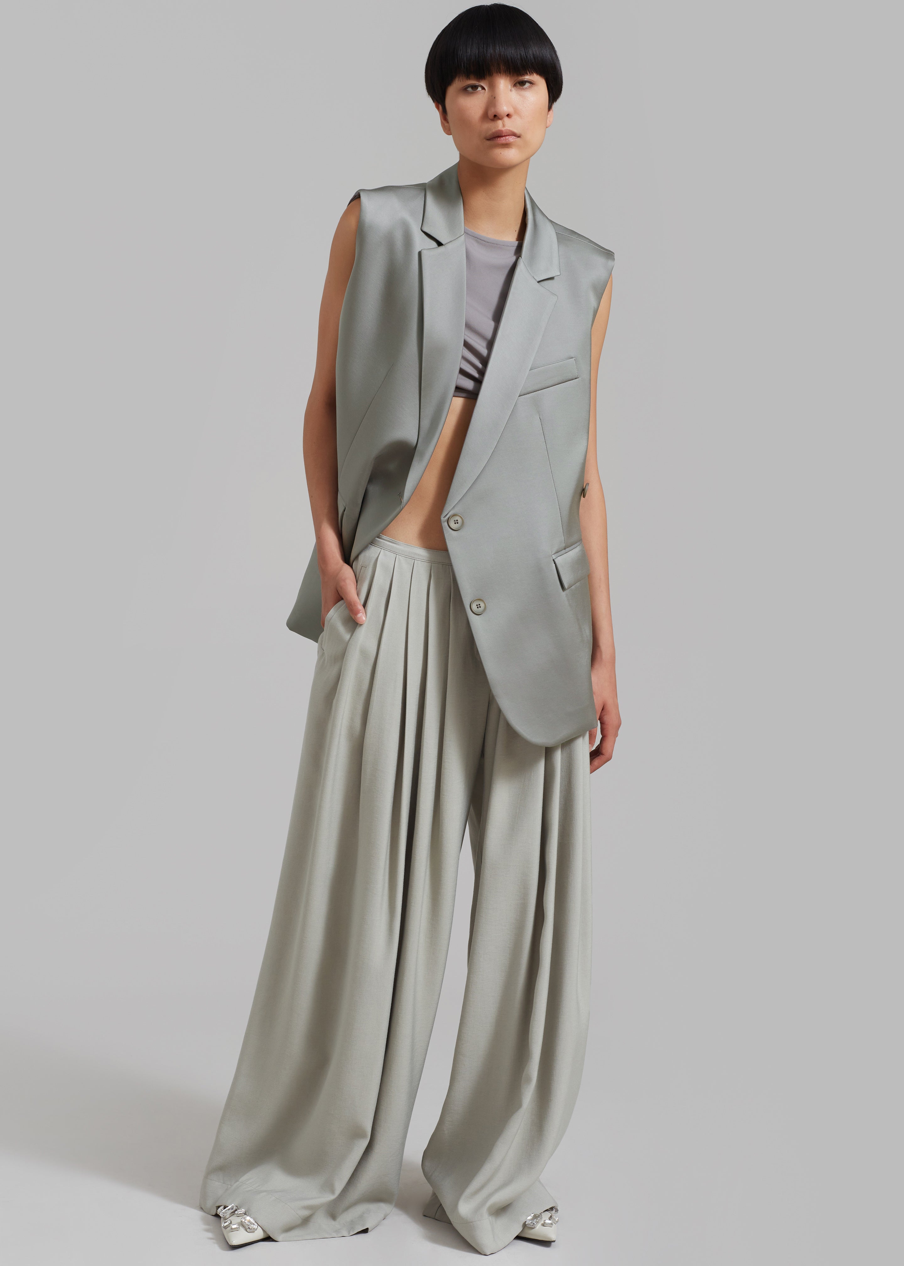 Sloane Wide Leg Trousers - Grey - 4