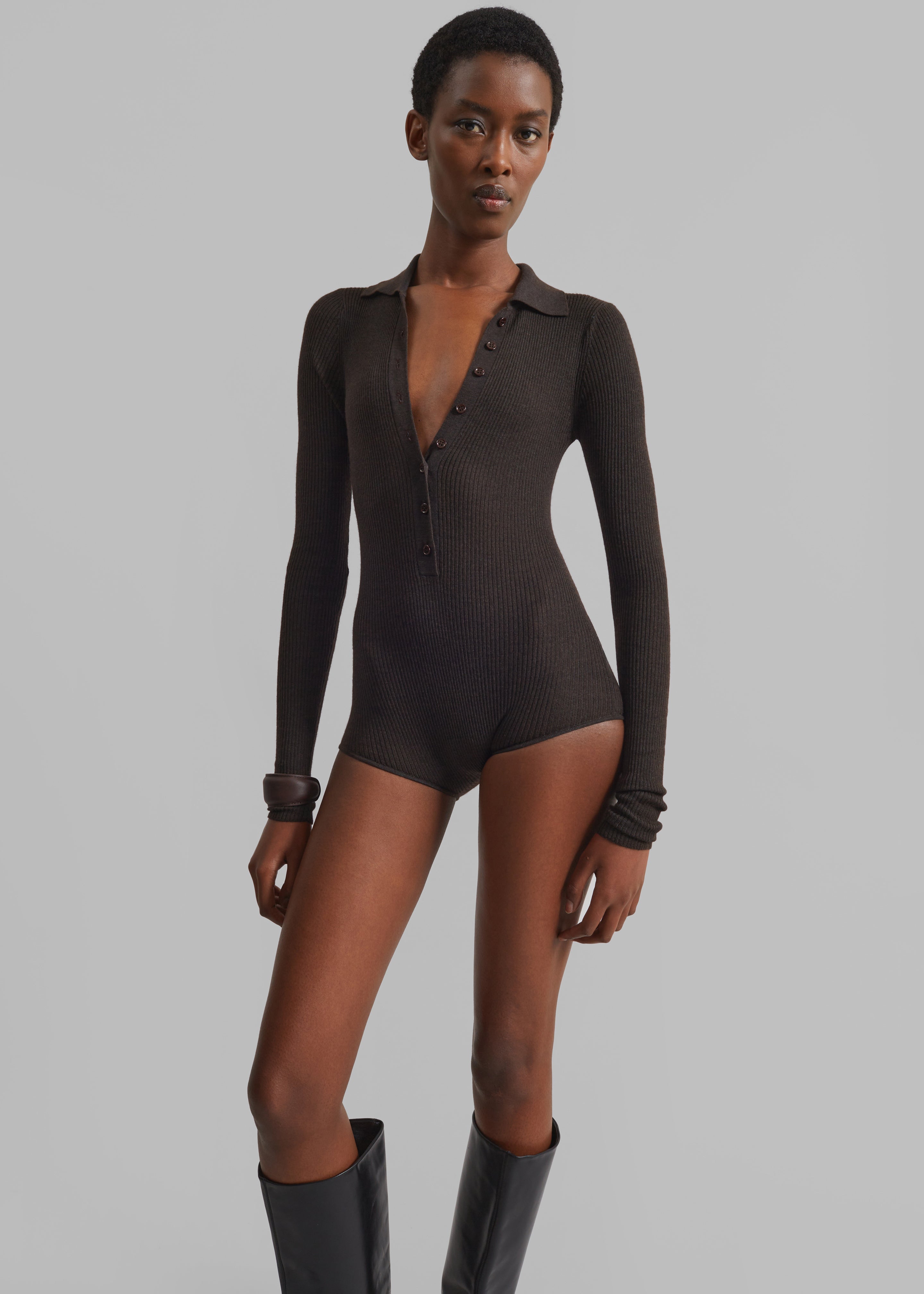 Solana Polo Bodysuit - Brown - 4
