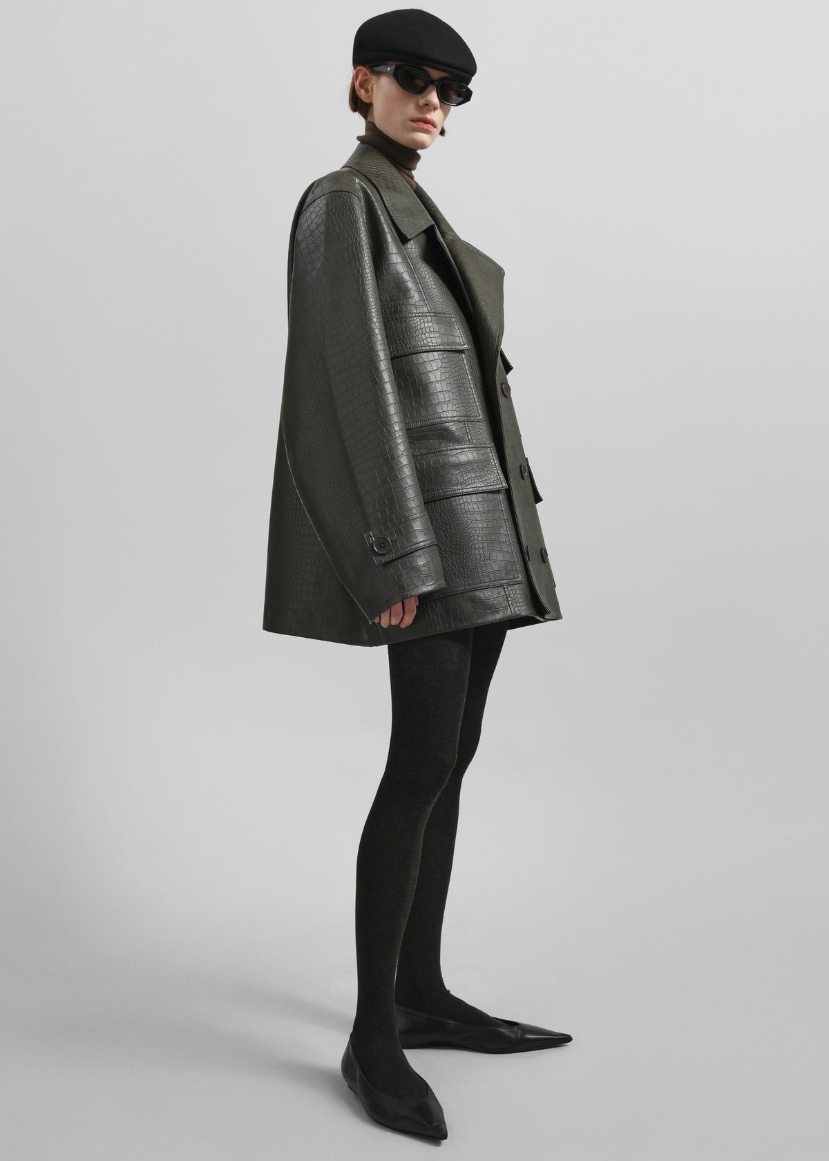 Stanton Faux Leather Croc Jacket - Dark Olive - 8