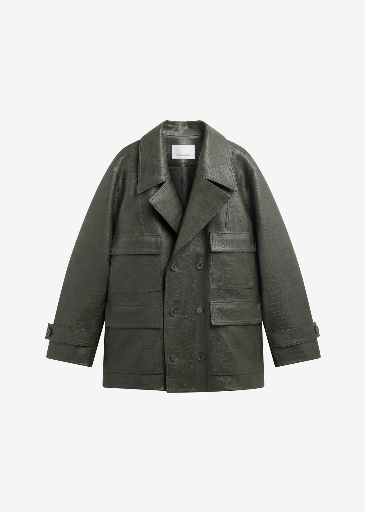 Stanton Faux Leather Croc Jacket - Dark Olive - 9