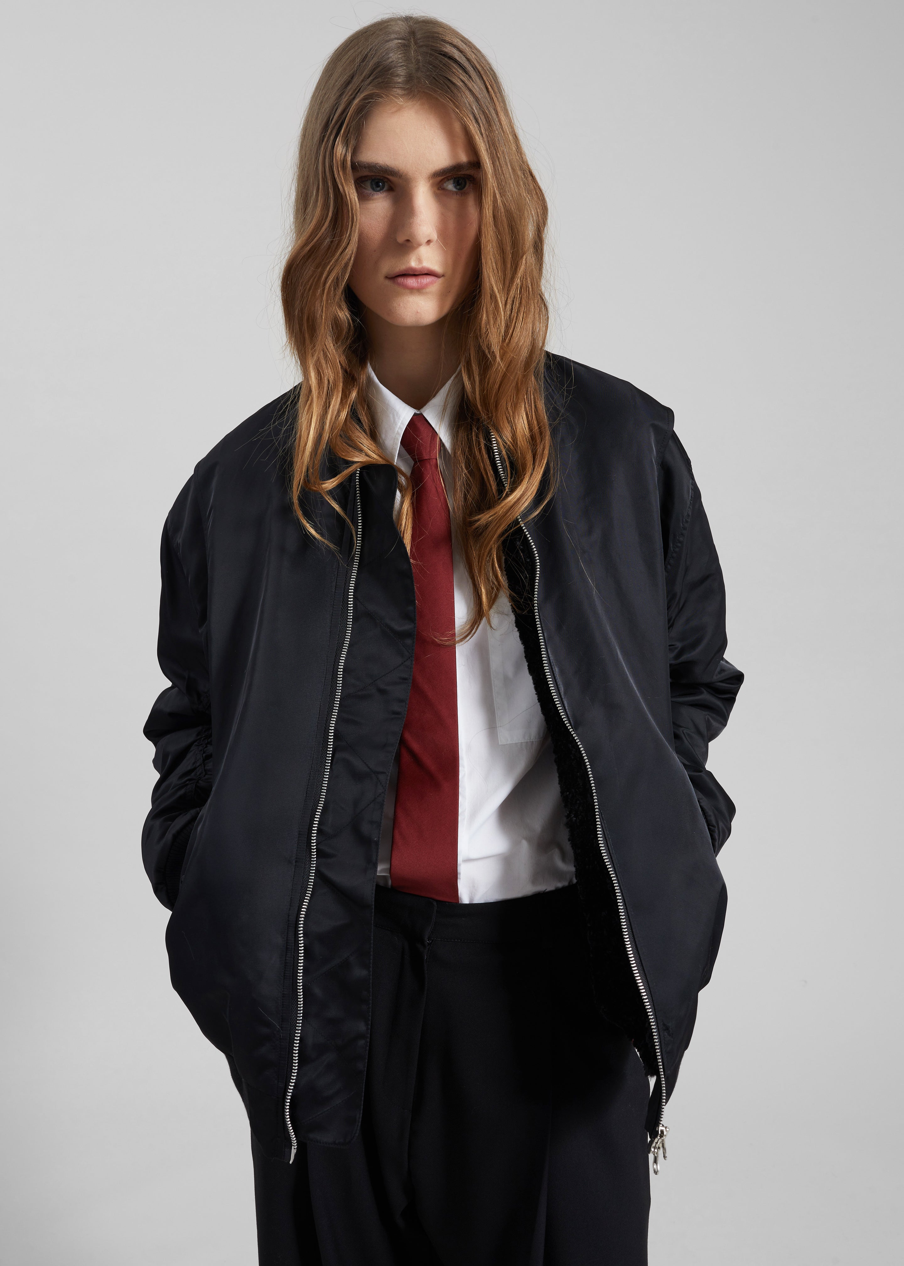 Stellan Faux Shearling Oversized Bomber Jacket - Black – The 
