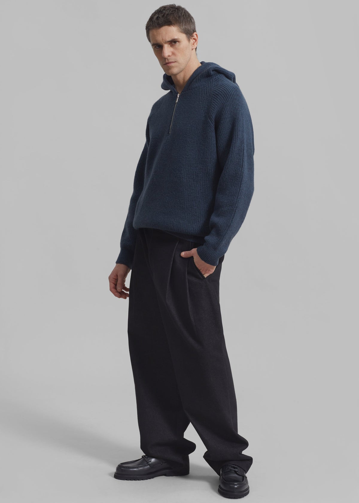 Stephen Pleated Denim Trousers - Black - 5