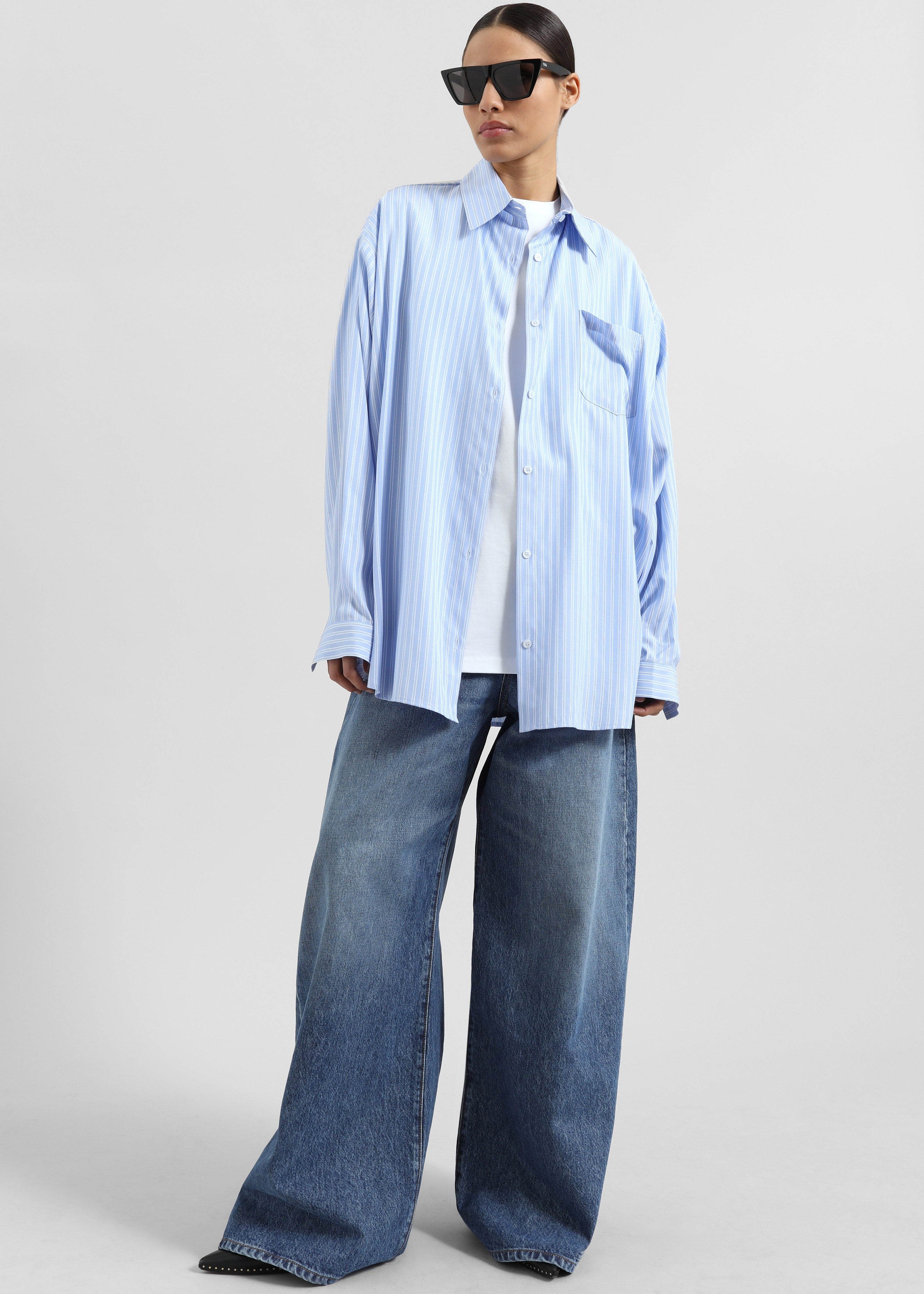 Sukma Striped Oversized Shirt - Blue - 5