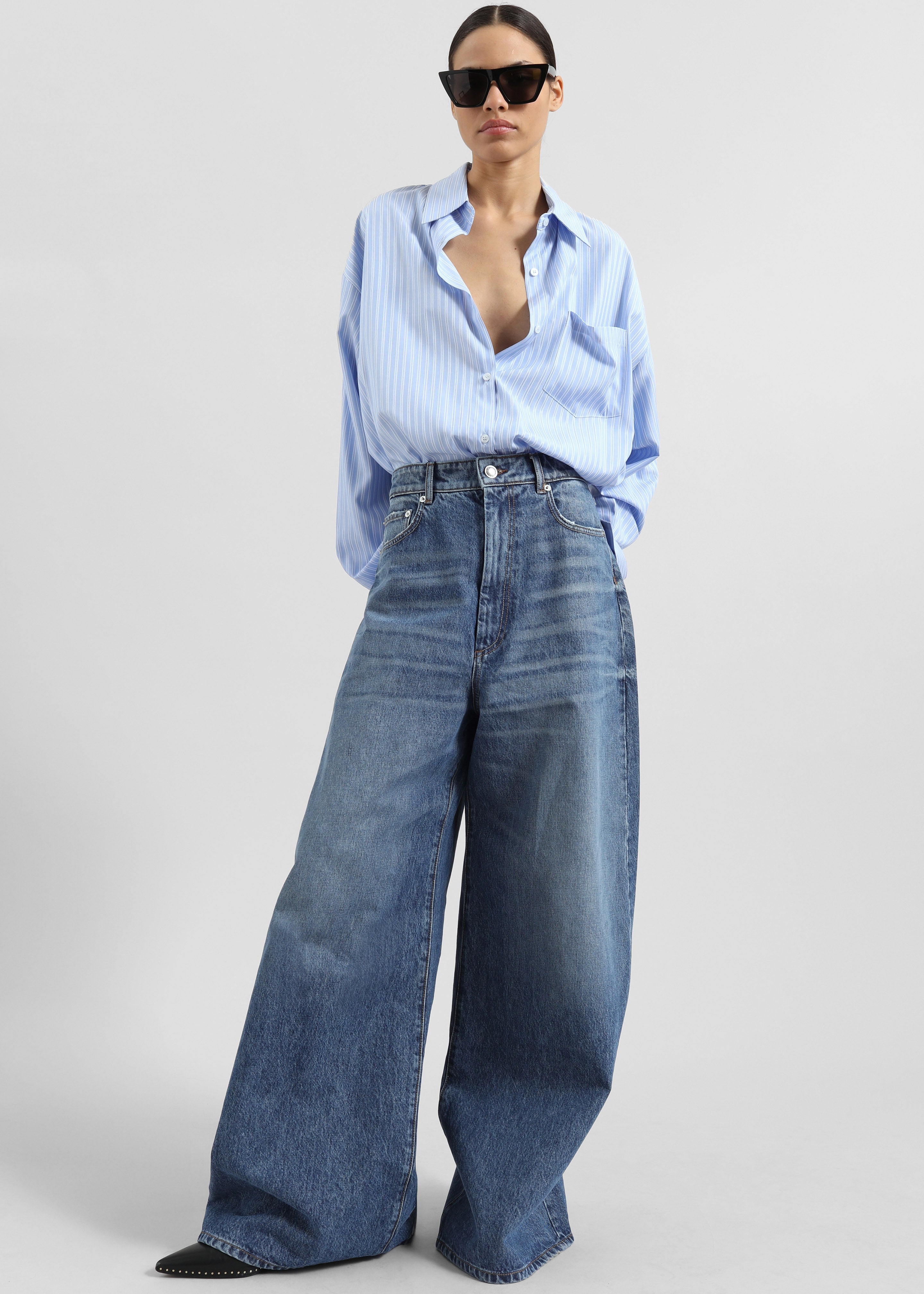 Sukma Striped Oversized Shirt - Blue - 6