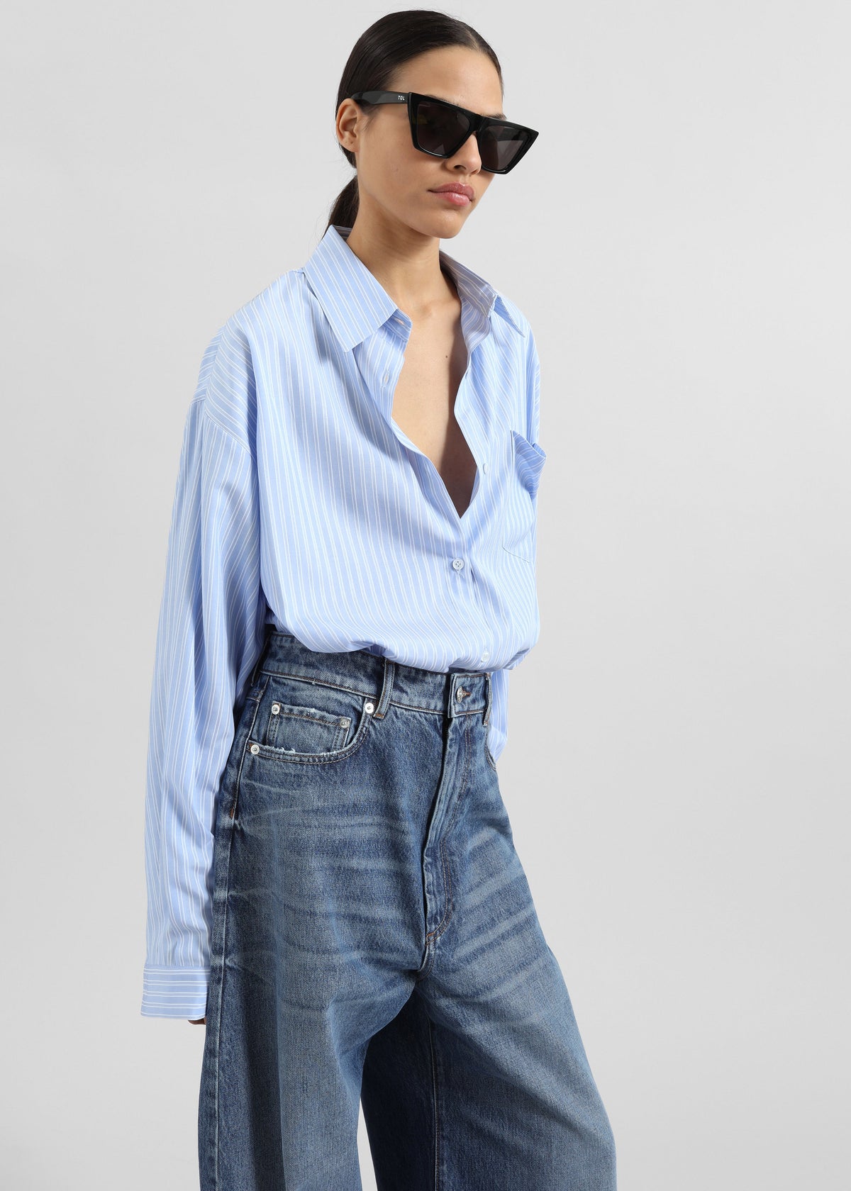 Sukma Striped Oversized Shirt - Blue - 7