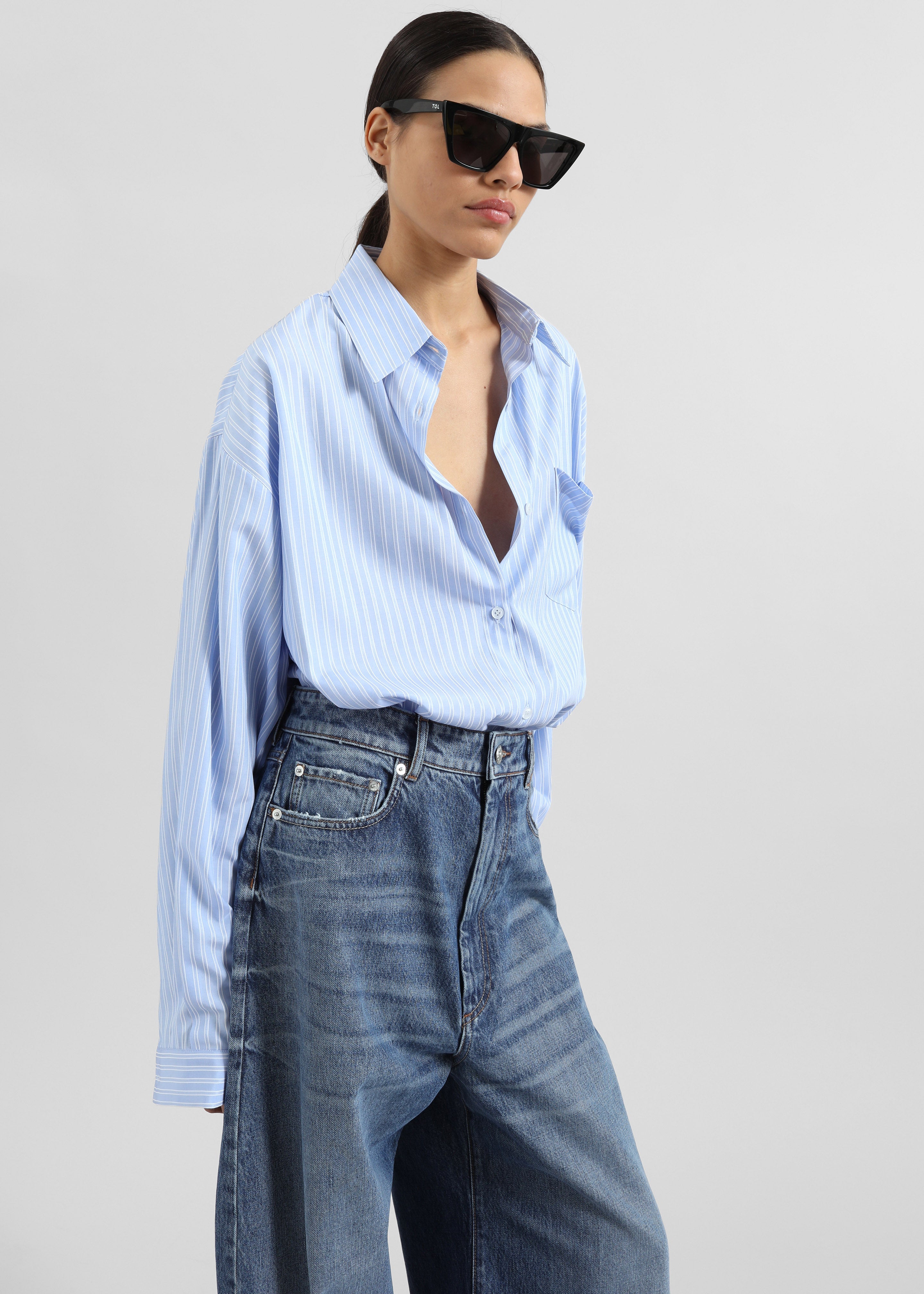 Sukma Striped Oversized Shirt - Blue - 7
