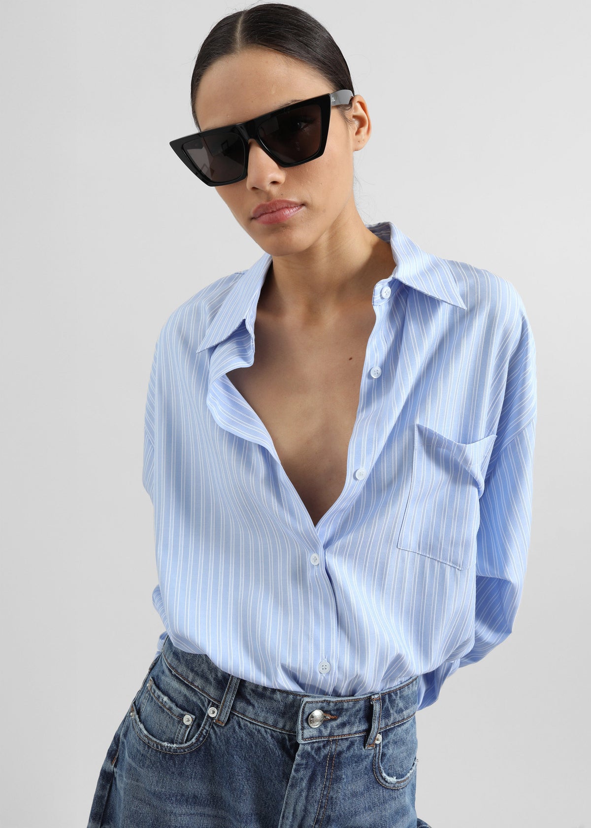 Sukma Striped Oversized Shirt - Blue - 3