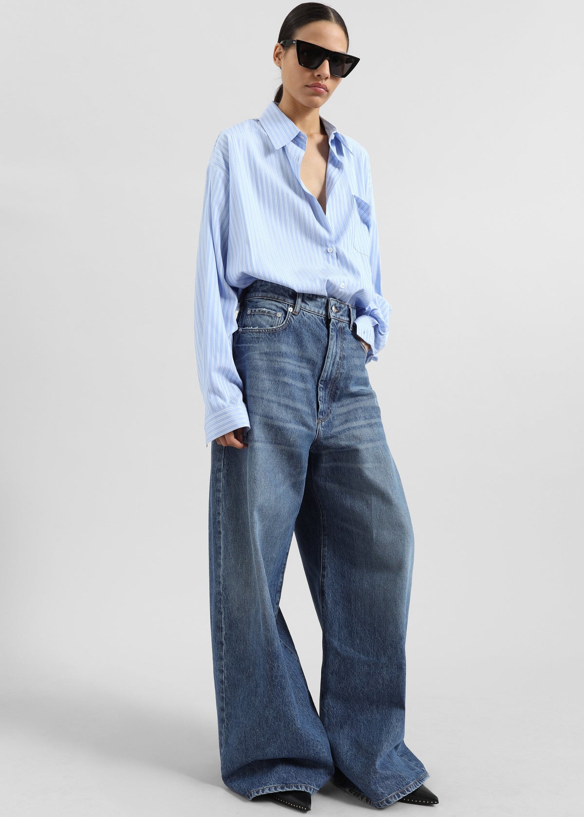 Sukma Striped Oversized Shirt - Blue - 4