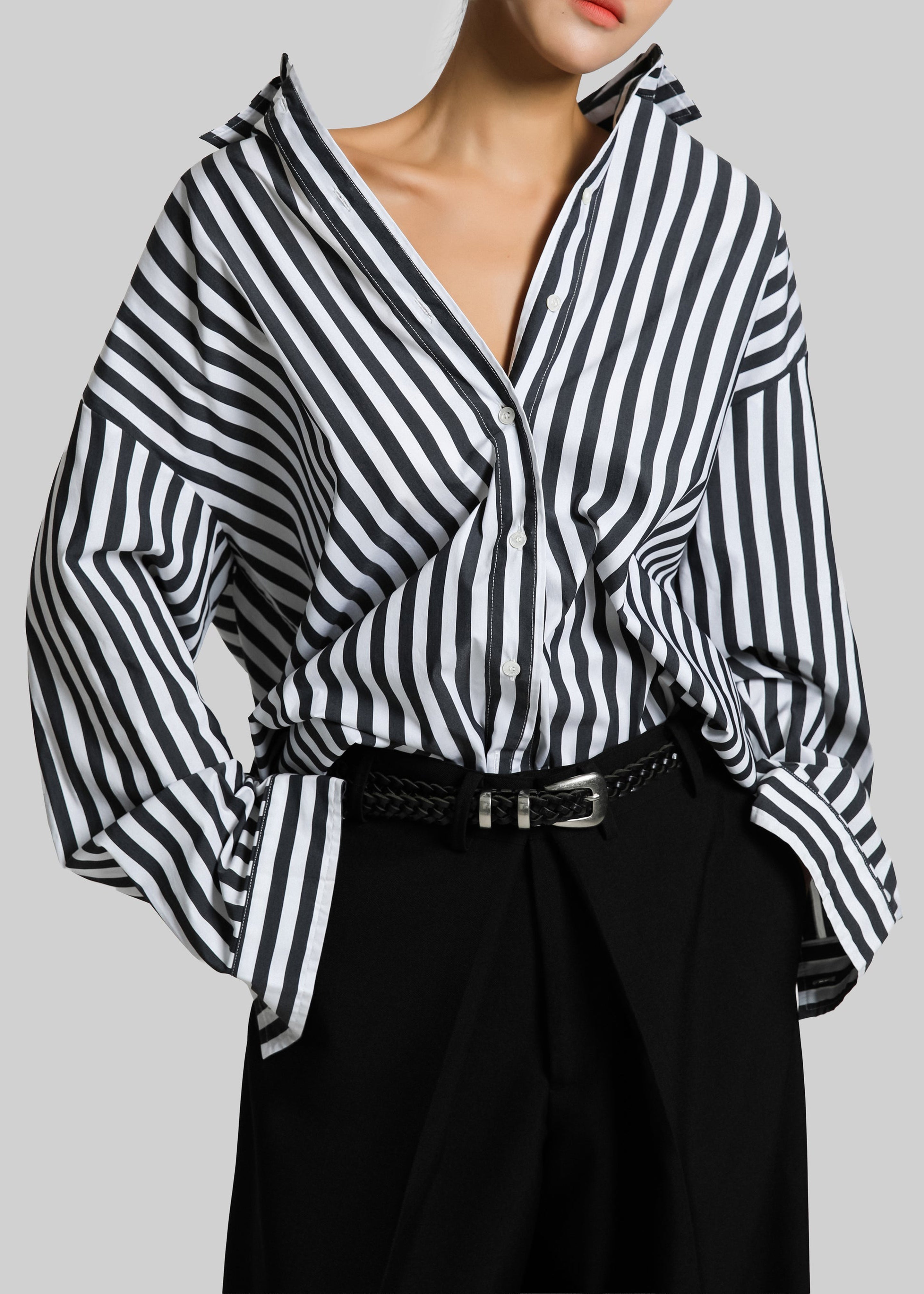 Sylvia Striped Oxford Shirt - Faded Black/White - 9