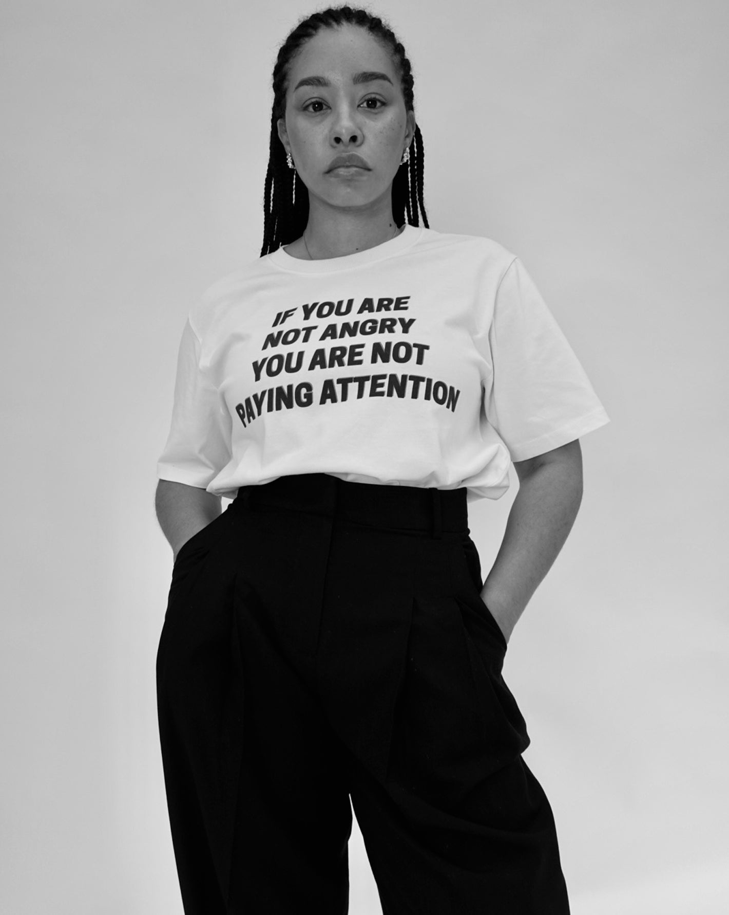 Tanice Elizabeth wearing The Frankie Shop x Jeanne Friot 'If You' T-shirt.