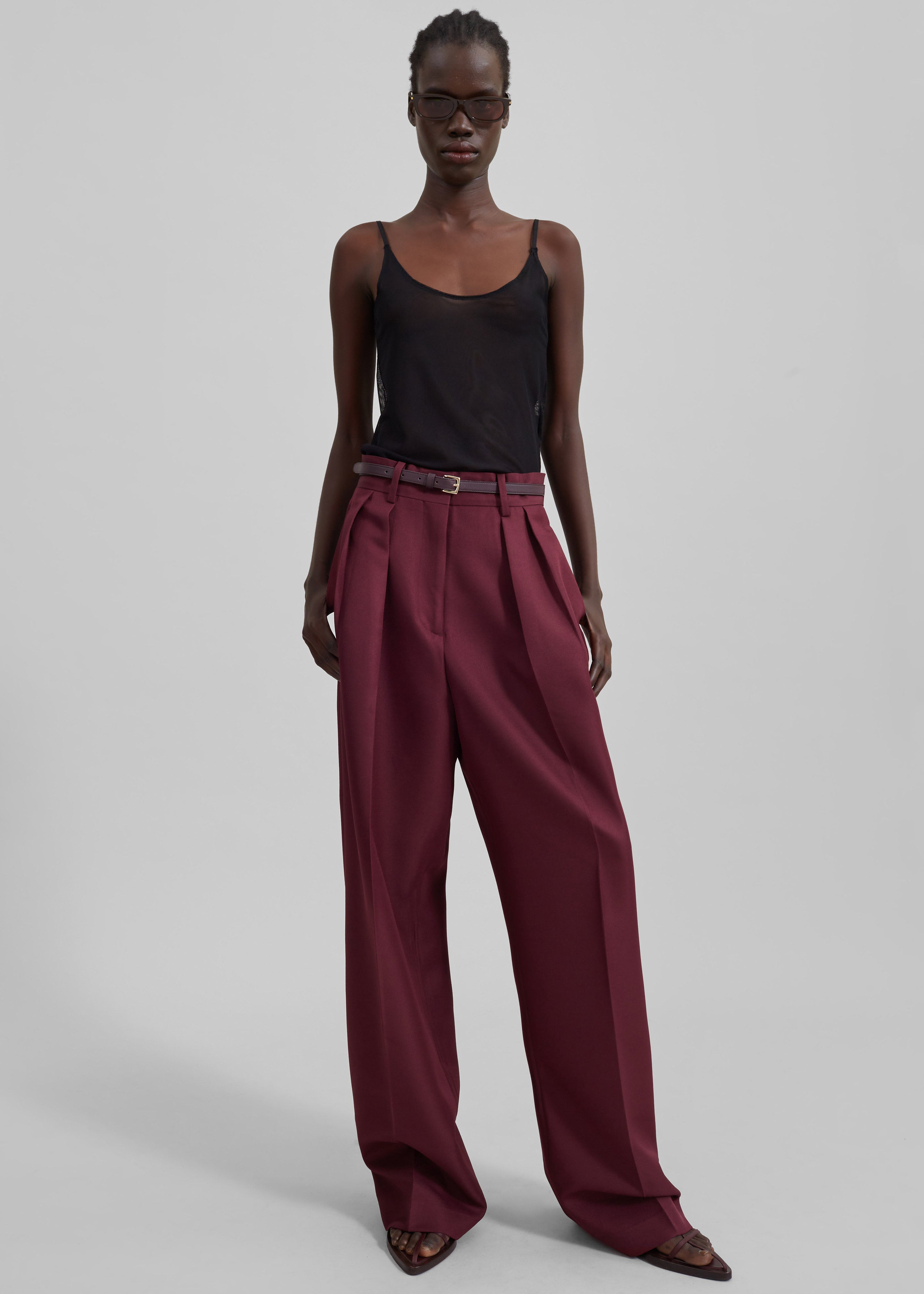 Tansy Pleated Trousers - Burgundy - 1