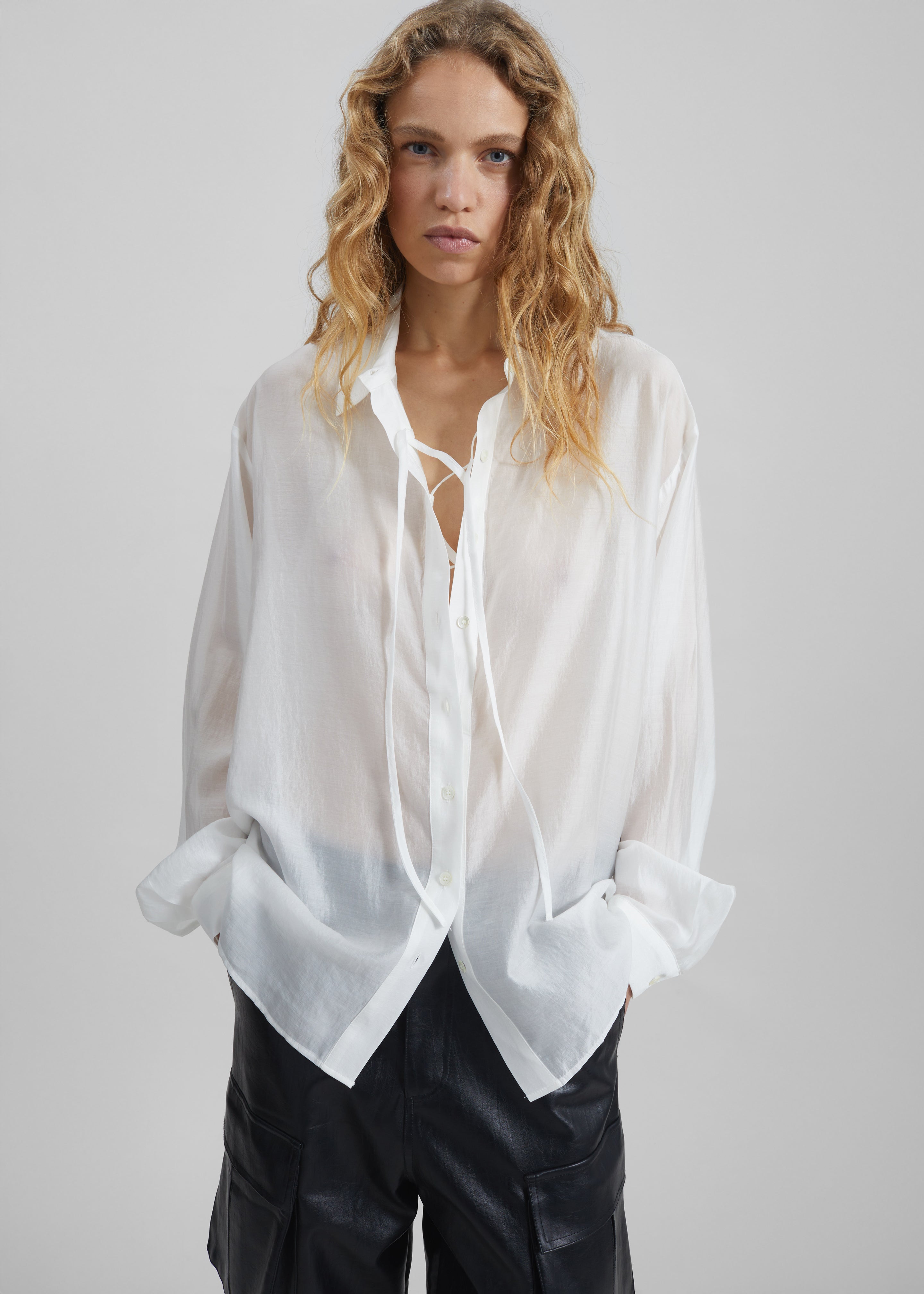 Tarra Tie-Front Sheer Shirt - White – The Frankie Shop Europe