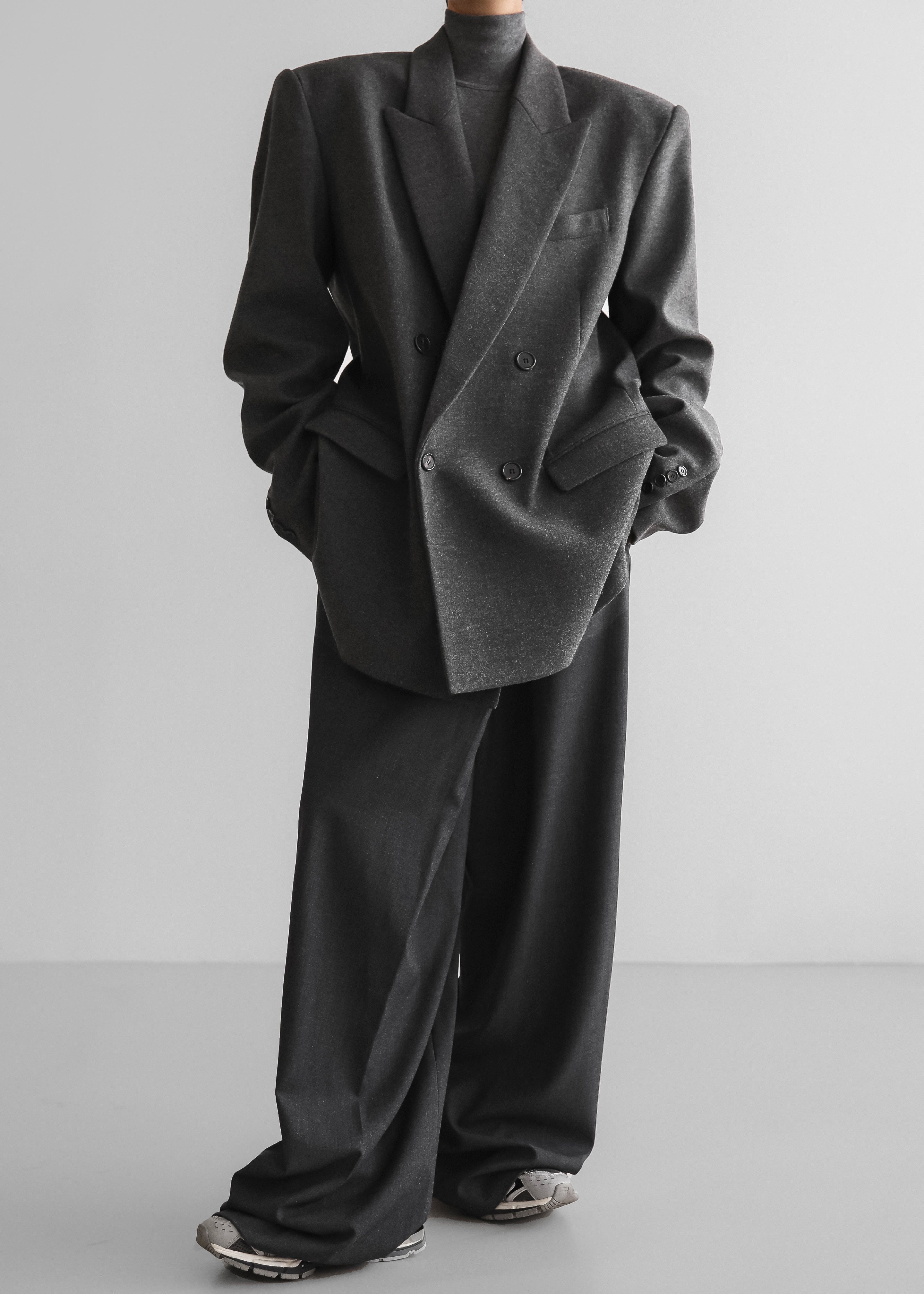Tarvis Double Breasted Blazer - Dark Grey - 4