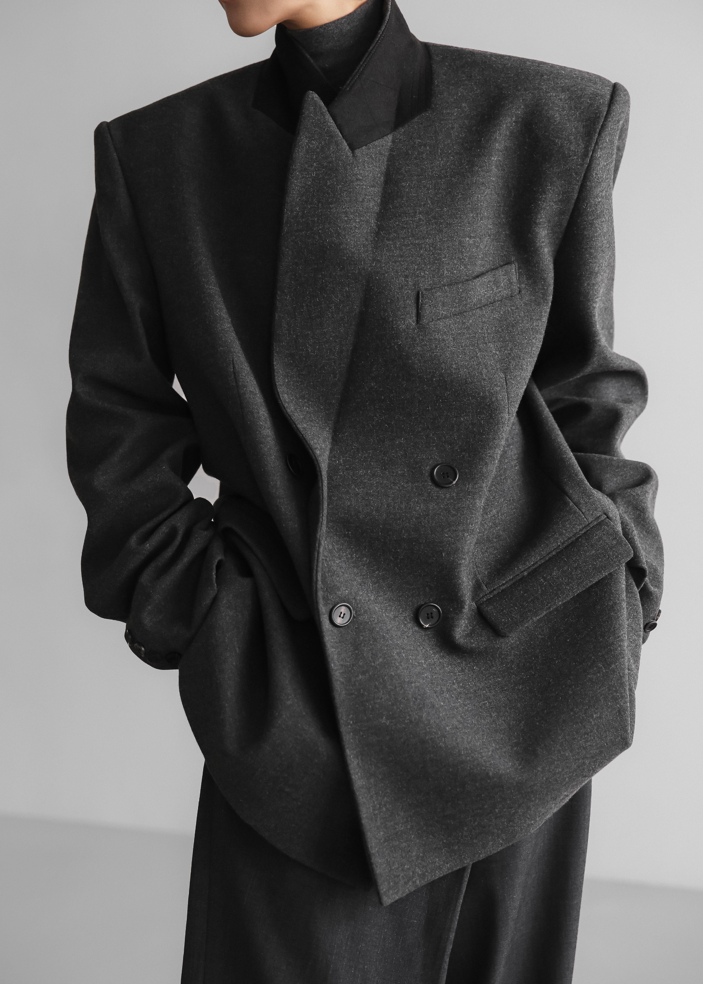 Tarvis Double Breasted Blazer - Dark Grey - 5