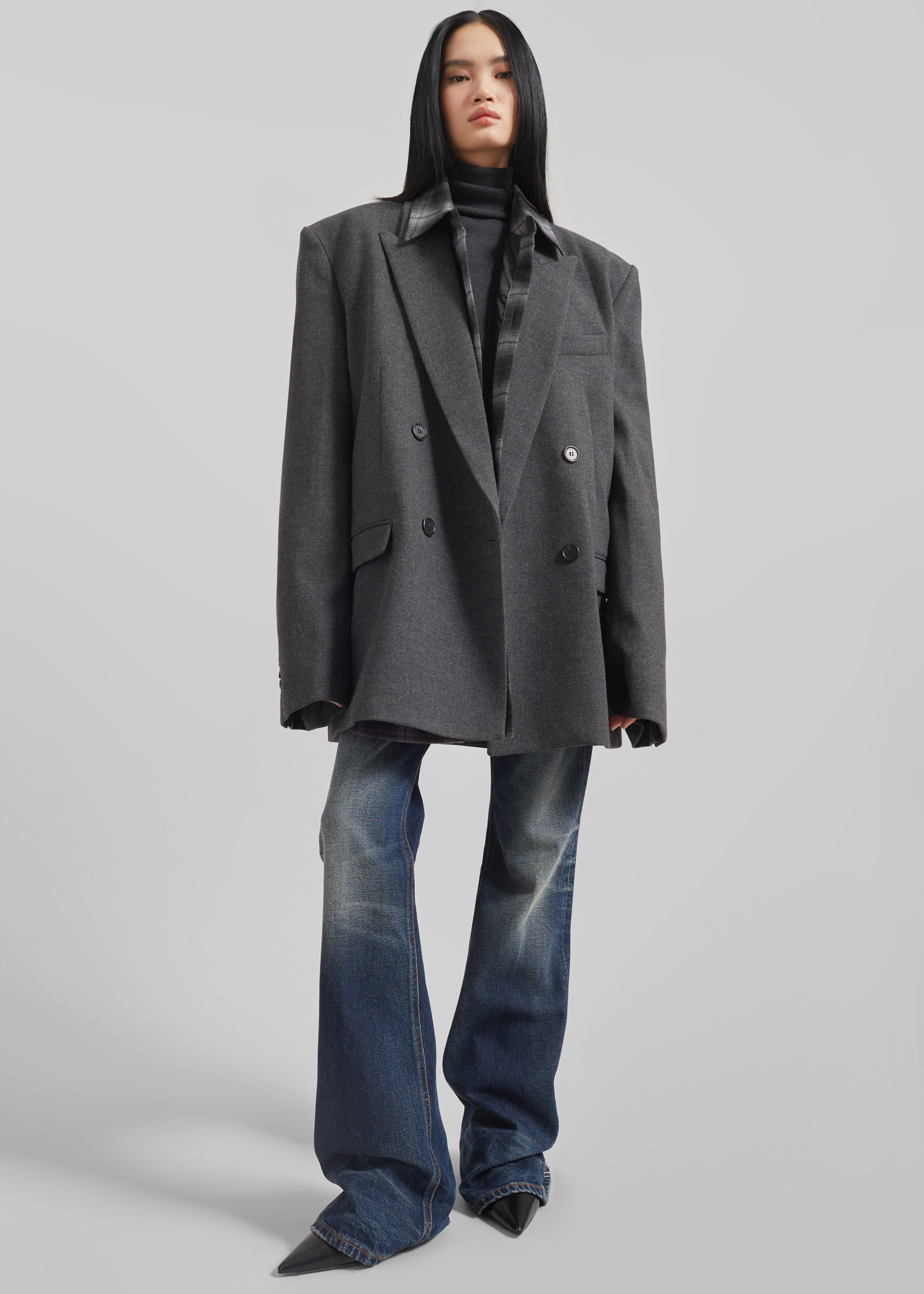Tarvis Double Breasted Blazer - Dark Grey - 1