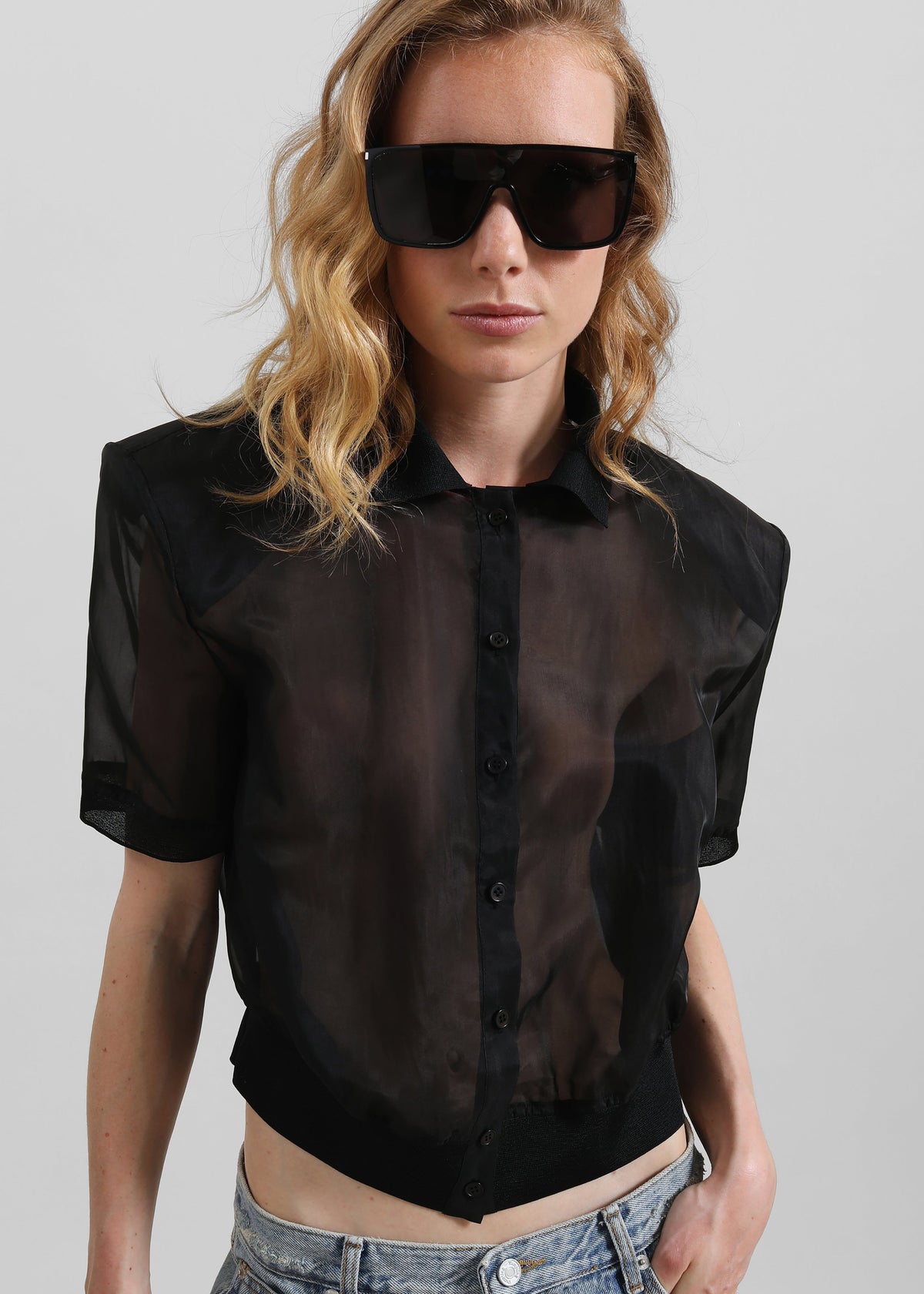 Tavy Cropped Sheer Shirt - Black - 2
