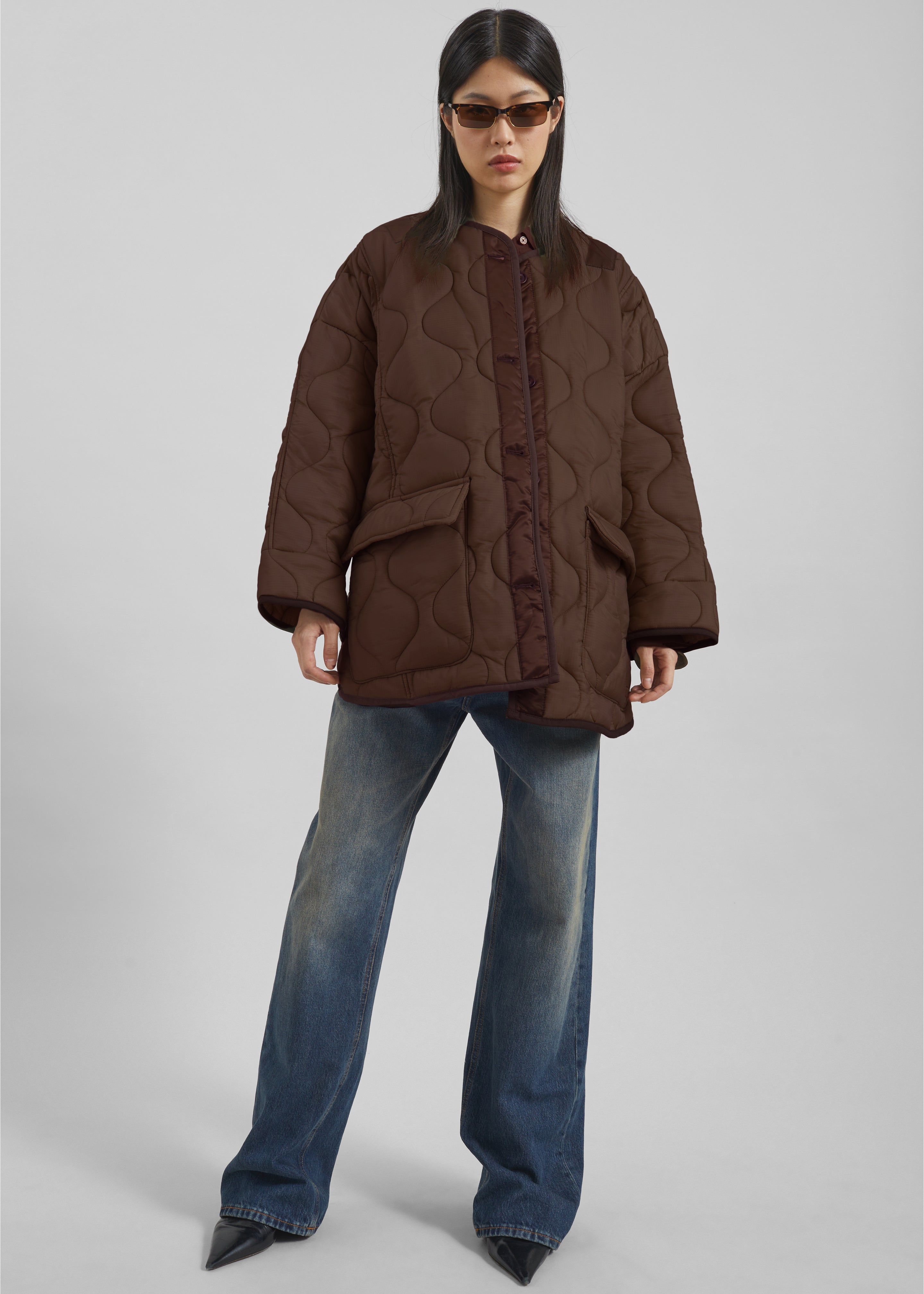 Teddy Quilted Jacket - Brown - 3