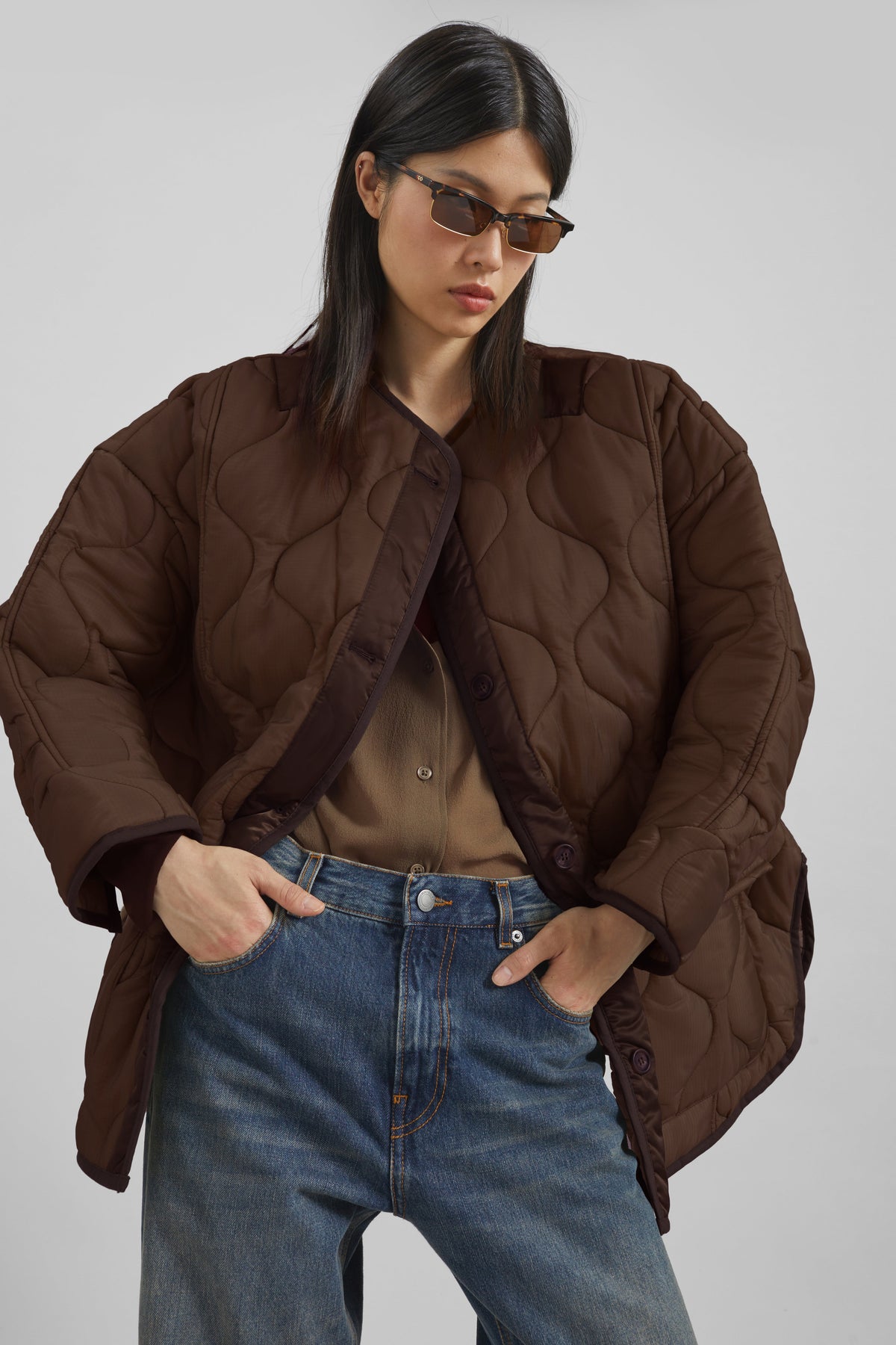 Teddy Quilted Jacket - Brown - 5