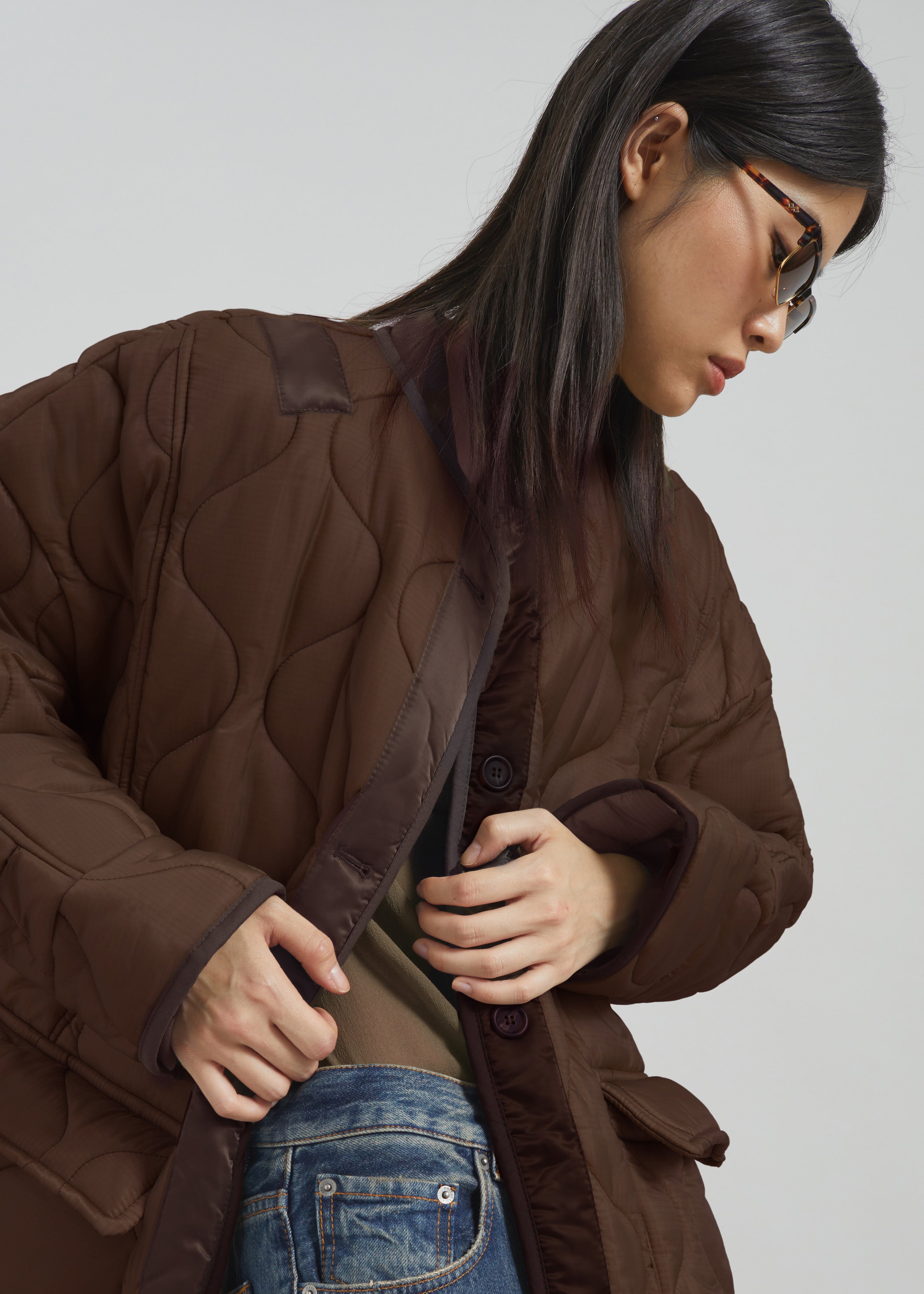 Teddy Quilted Jacket - Brown - 4