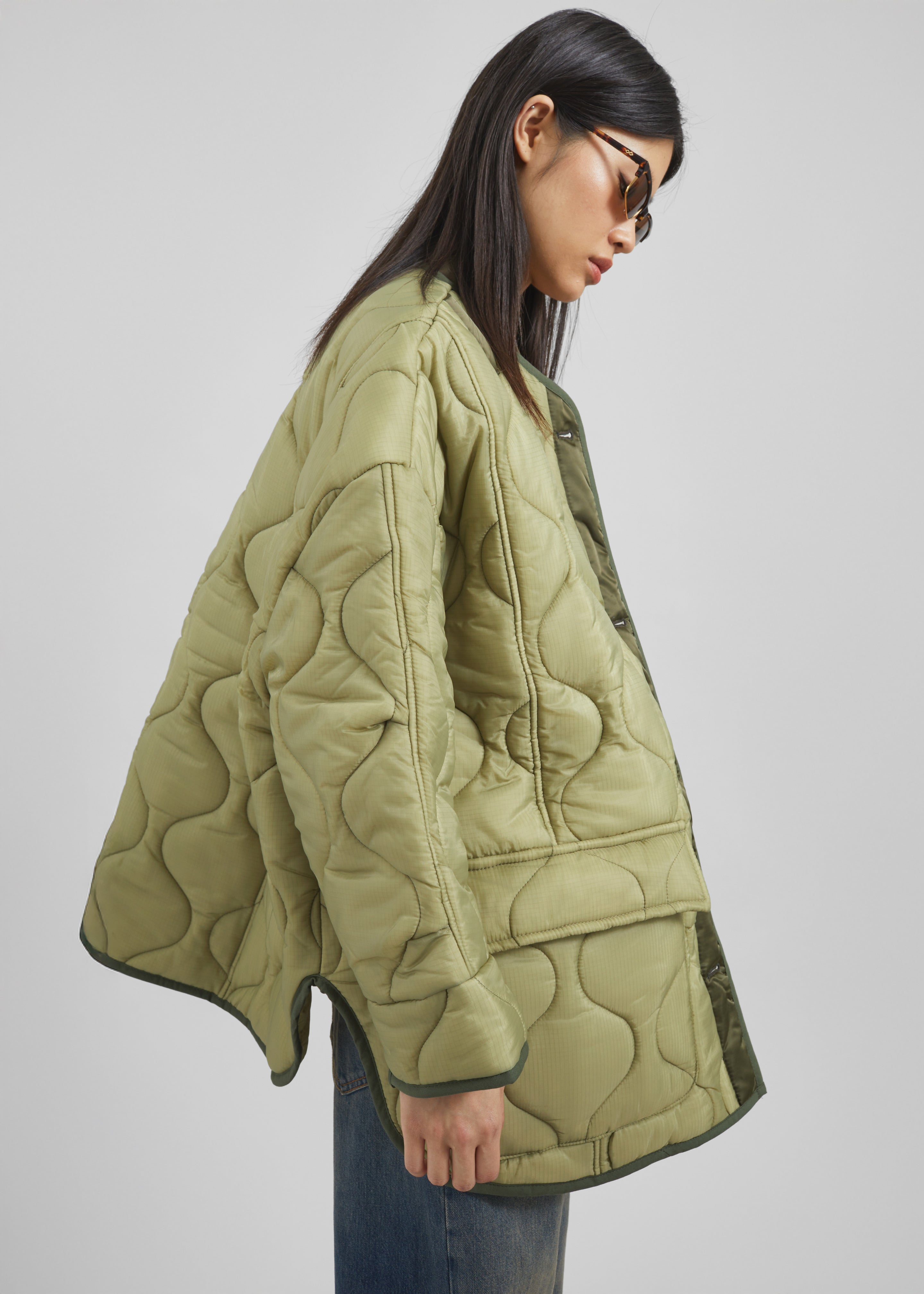 Teddy Quilted Jacket - Moss Green - 3