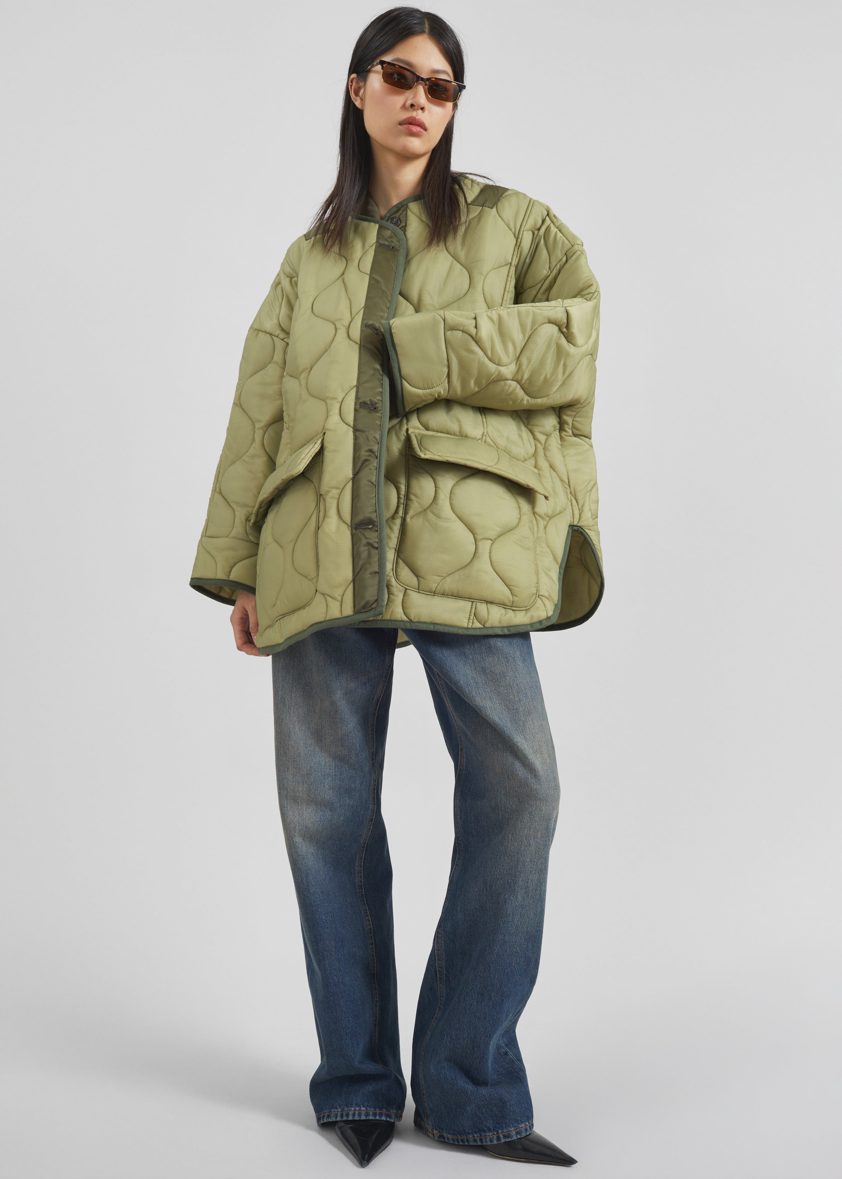 Teddy Quilted Jacket - Moss Green - 8