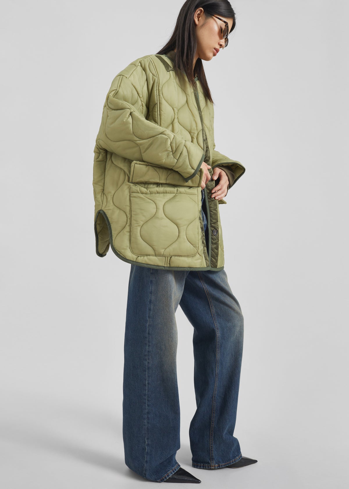Teddy Quilted Jacket - Moss Green - 1