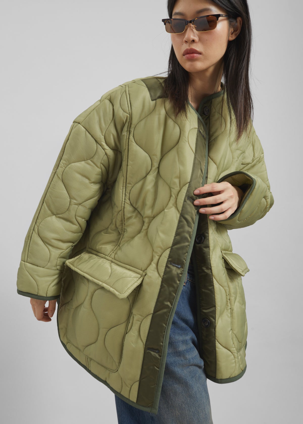 Teddy Quilted Jacket - Moss Green - 9