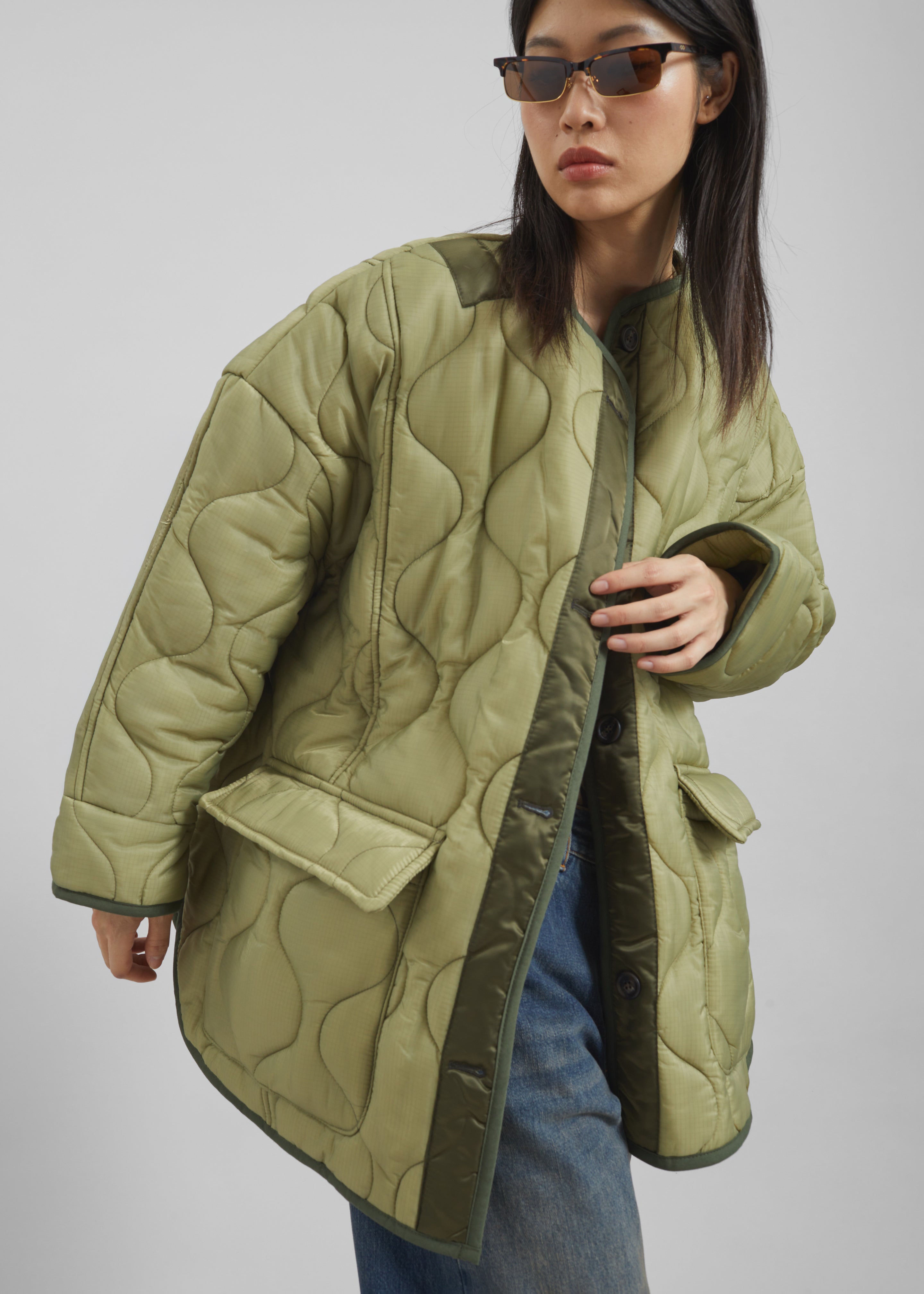 Teddy Quilted Jacket - Moss Green - 9