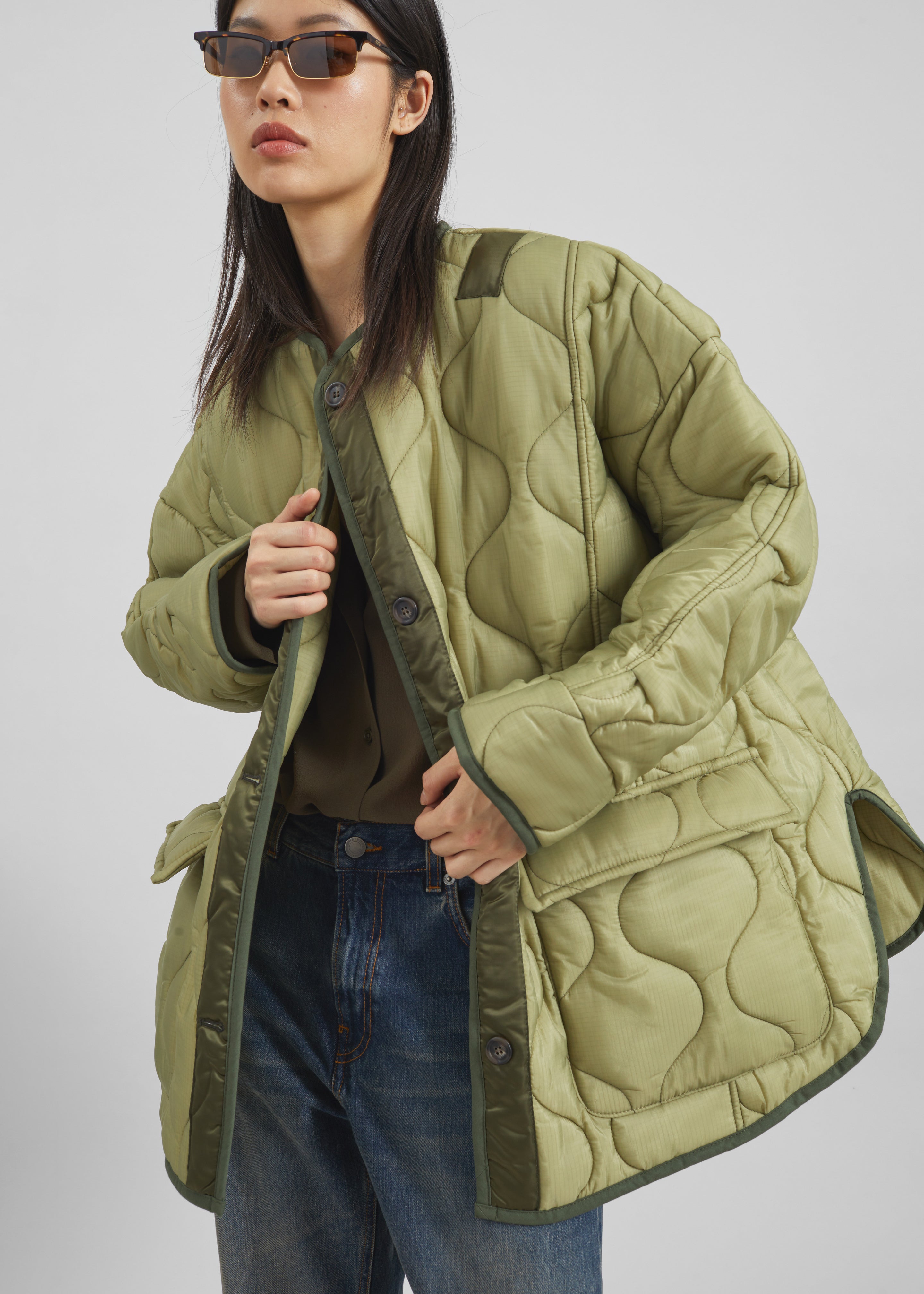 Teddy Quilted Jacket - Moss Green - 2
