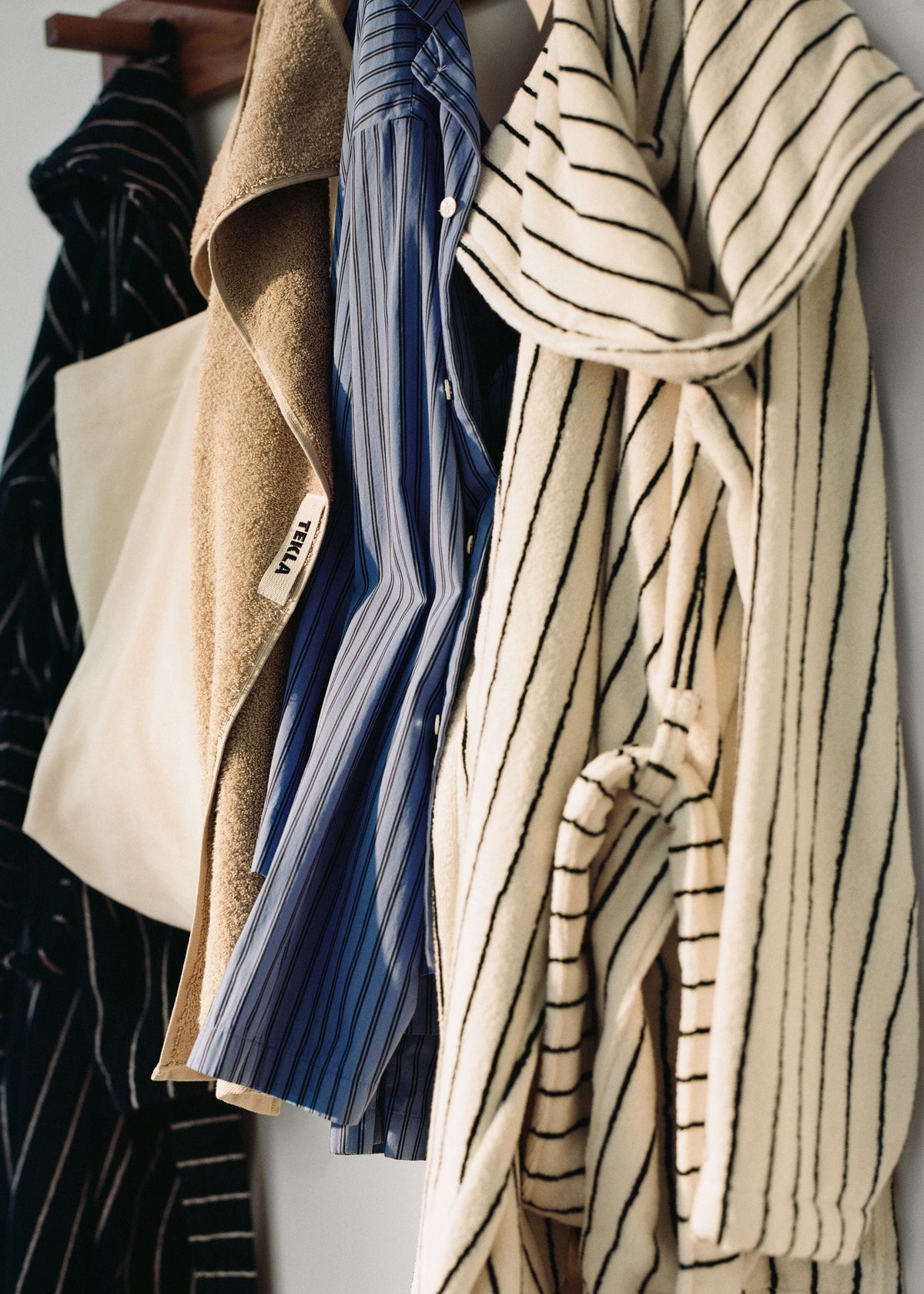 Tekla Hooded Bathrobe - Racing Green Stripes - 4